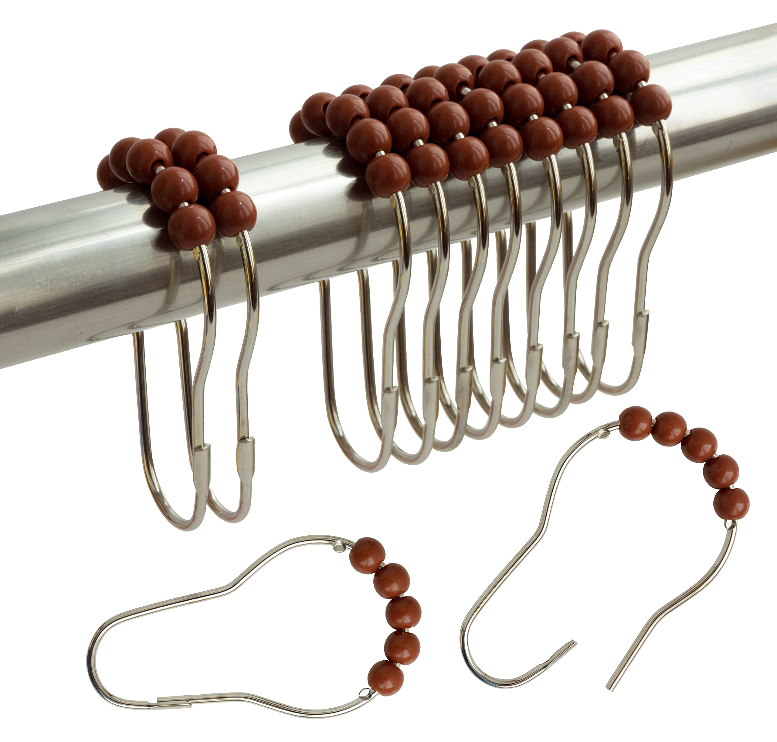 Crochets de rideau de douche acier inox et billes acrylique