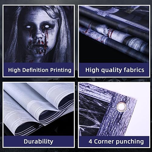 Miniatura 3 de EDYCON Paquete de 2 cortinas de fantasma de Halloween para ventana de Halloween, cubierta de ventana de fantasma femenino aterrador, póster de