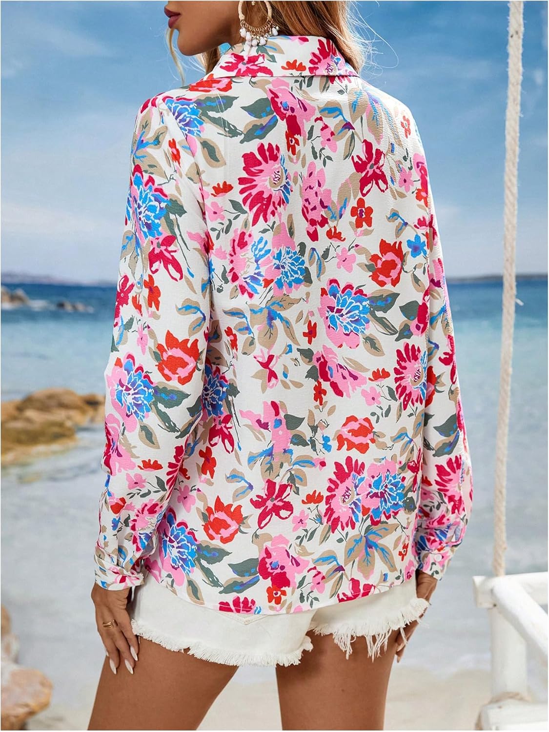 SweatyRocks Women's Button Down Shirts Long Sleeve Floral Print Blouse Dressy Casual Tops - Image 2