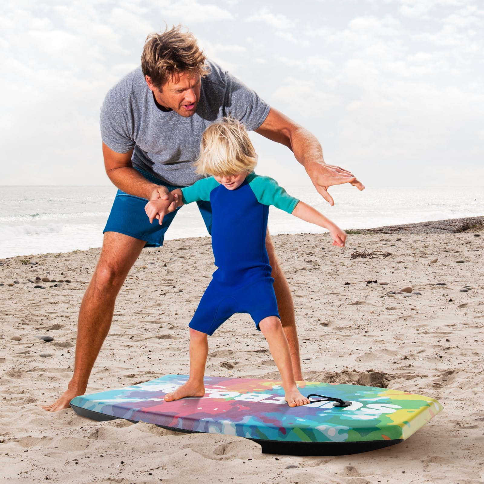 COSTWAY Tabla de Surf de 33 Pulgadas, Tabla Bodyboard Unisex con Núcleo EPS, Fondo HDPE, Cola Crescent, Doble Canal y Correa de Muñeca