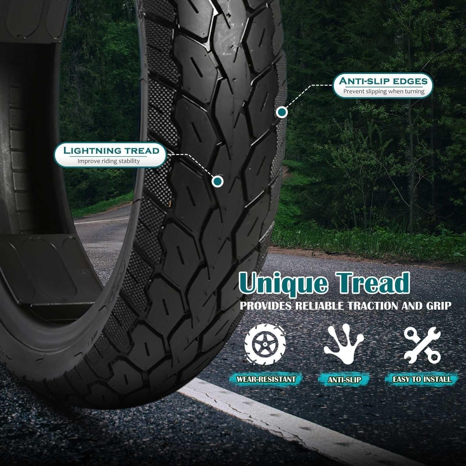 90/70-12 Opona Motocyklowa Bez Wnętrza 4P.R., 250 KPa, Maks. Obciążenie 128 kg, Odporna na Przebicia, Profil All-Terrain dla Skuterów i Mopedów(2pcs)