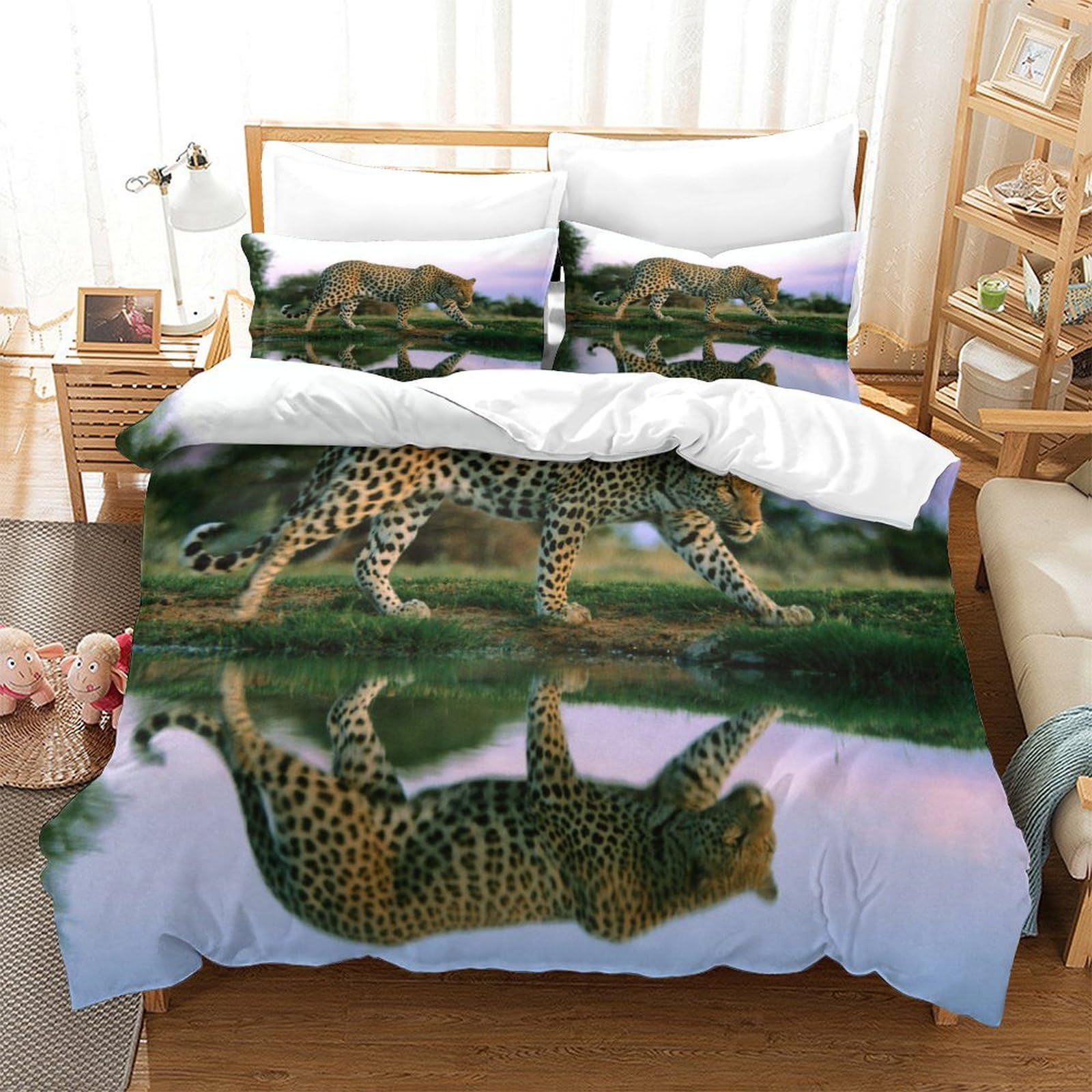 P1s9u7w5y Jaguar-1 3D Printed Cheetah Wildlife Duvet Cover Set 3Pcs Microfiber Jungle Leopard Bedding Set King（220X240cm）