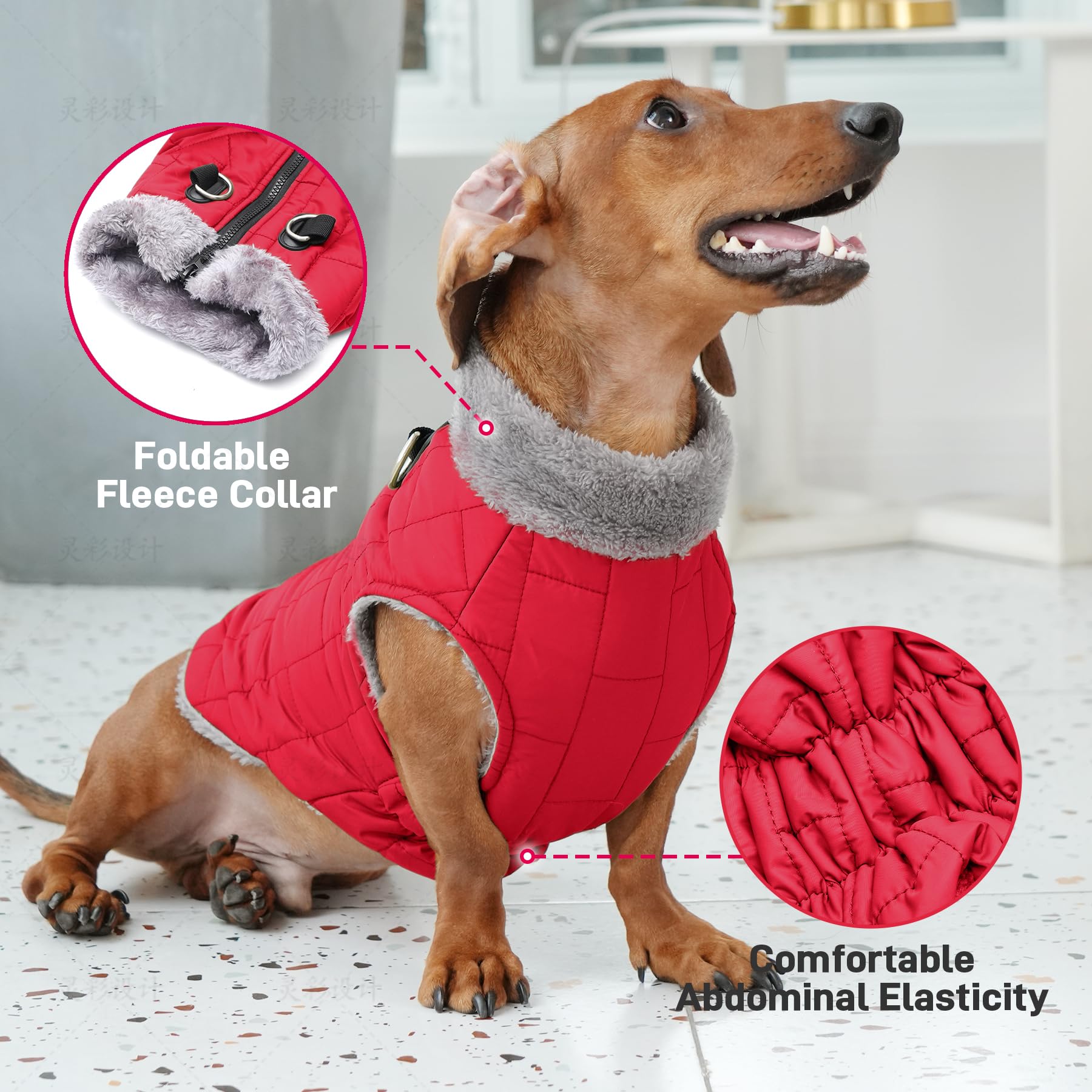 JoyDaog Cappottino per cani in caldo pile con imbracatura resistente Buitl con anello a D, giacca impermeabile per cuccioli di piccola taglia, gilet per cani per l'inverno freddo, rosso, S