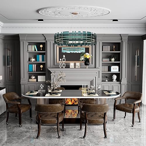 Miniatura 46 de Juego de 4 sillas de cuero de comedor con ruedas y brazos, silla de capitán Accent con ruedas, sillas de madera con ruedas enrollables para cocina y