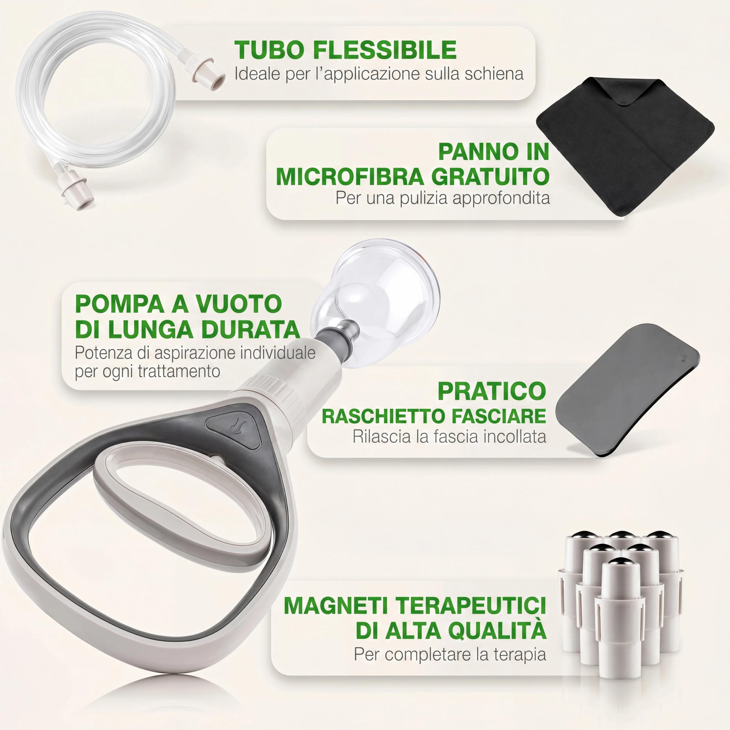 BACKLAXX® Coppette Massaggio con Pompa a Vuoto 12 Pezzi | Set Coppettazione con Magneti Terapeutici | Coppette per Coppettazione Massaggio |con Videocorso ed eBook