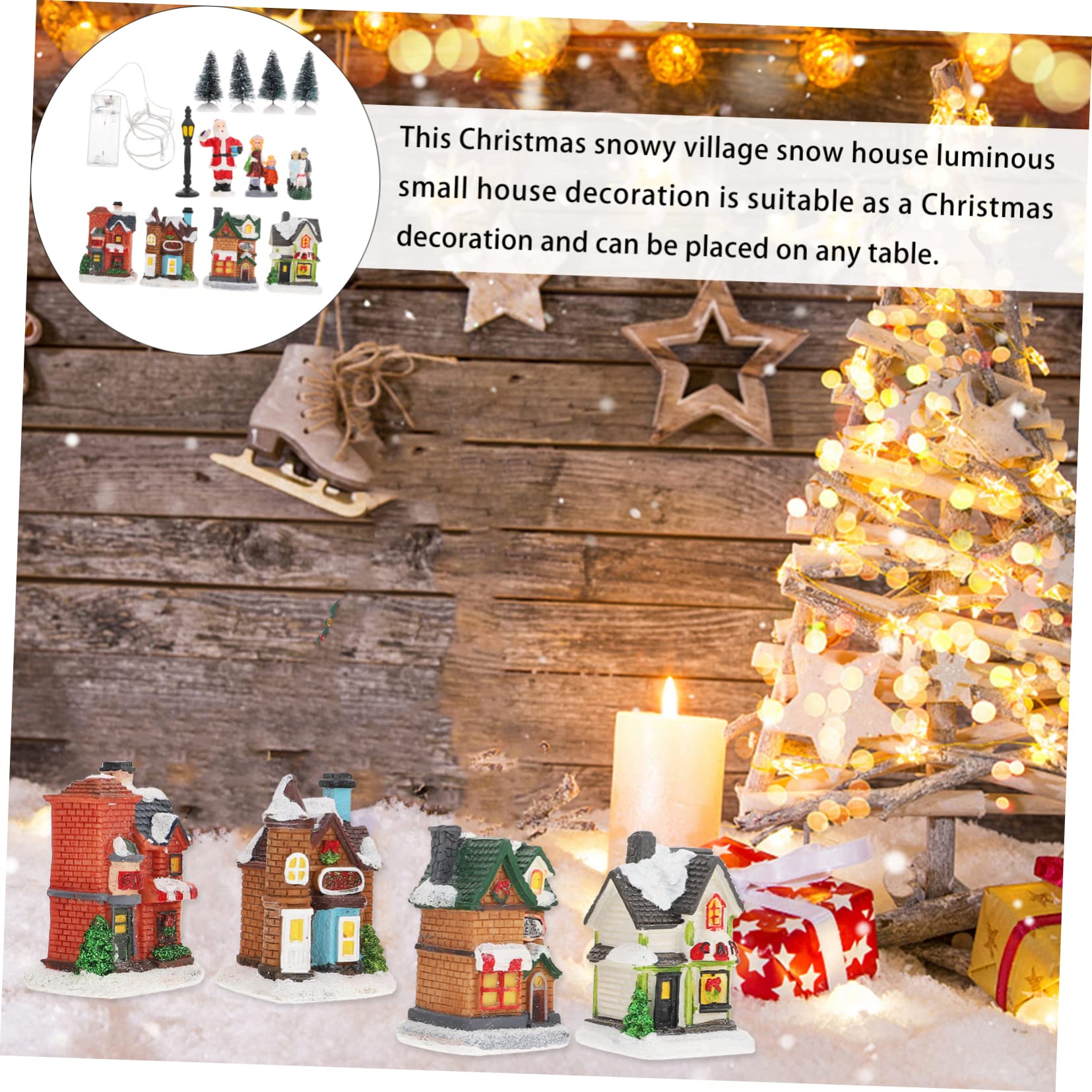 Cabilock Adornos Luminosos para Casas de Nieve Villas Navideñas Iluminadas de Resina Decoraciones de Pueblo Navideño para Casa para Decorar el Árbol de Navidad Mesa de Navidad