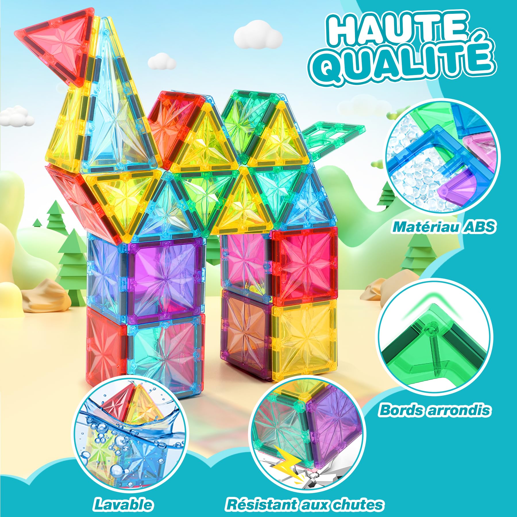 Blocs Construction Magnétiques Enfants Jouet 61 Pièces Jouets de Construction Magnetique Enfant Creatif STEM Educatif Jeux Cadeaux pour Enfant 3 4 5 6 7 8 Ans