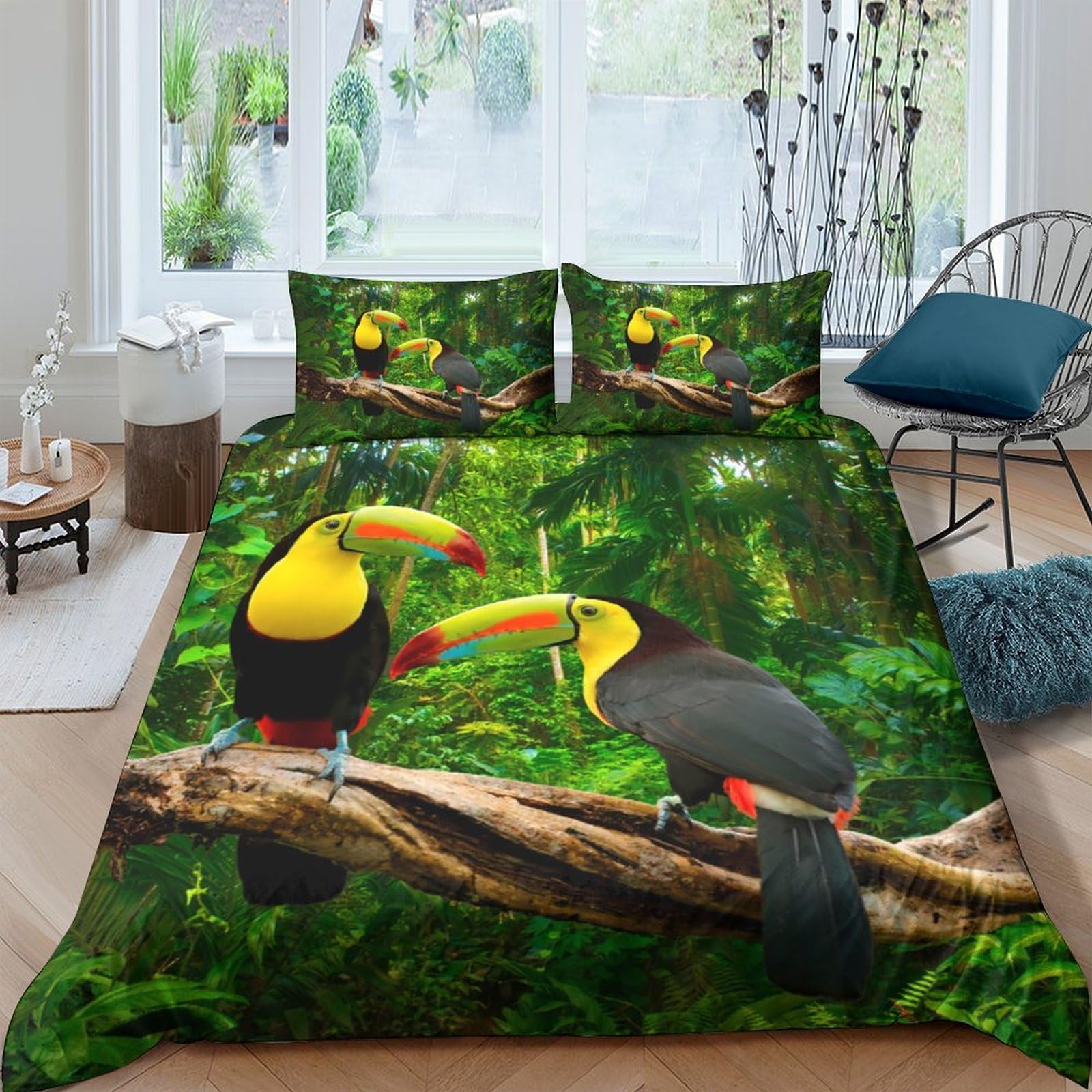 Ctjqhvkz Style-1 3D Printed Tropical Toucan Fitted Sheet Microfiber Soft Breathable Rainforest Bed Cover For Bedroom Guest Room Mattress Decor Single（135X200cm）