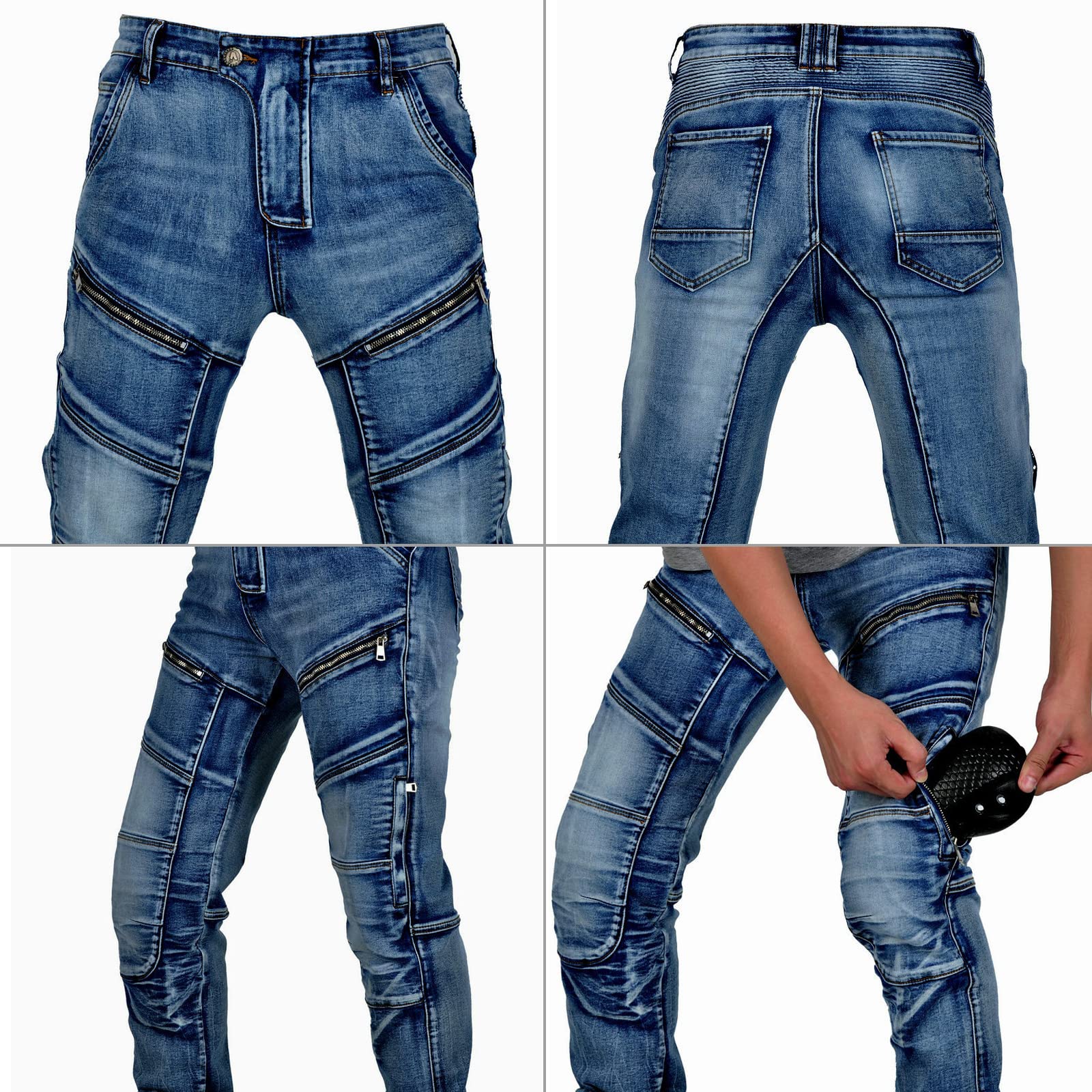 Herren Motorradhose Motorrad Jeans Reiten Schutzhose Denim Stretch Reißfester Vintage Casual Jeanshose mit Abnehmbar Verbesserter Rüstung Knie-Hüftpolster