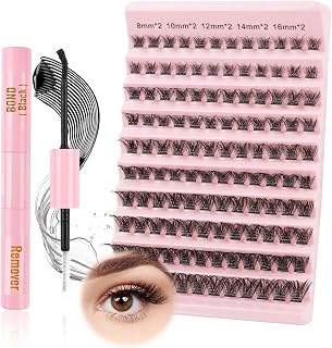 Glowing Win Individual False Eyelashes Extension Kit with Bond&Remover | Mix8-16 mm Natural False Eyelashes with Reusable Eyelash Glue DIY Cluster Lashes Kit