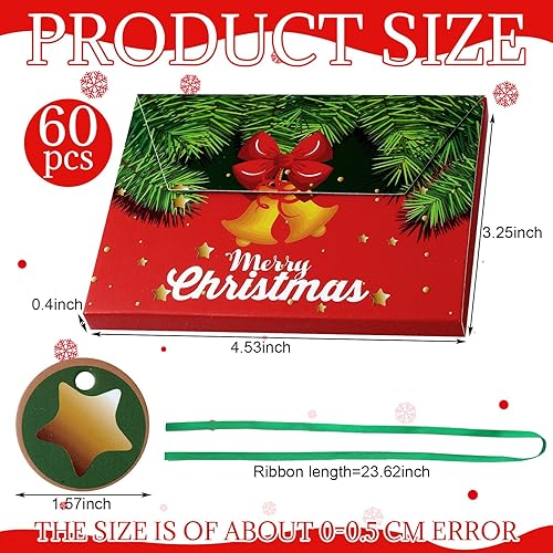 Miniatura 2 de Yeaqee 60 juegos de cajas de regalo de papel de aluminio de Navidad con lazo de 4.5 x 3.25 x 0.4 pulgadas, sobres de dinero para dinero en efectivo,