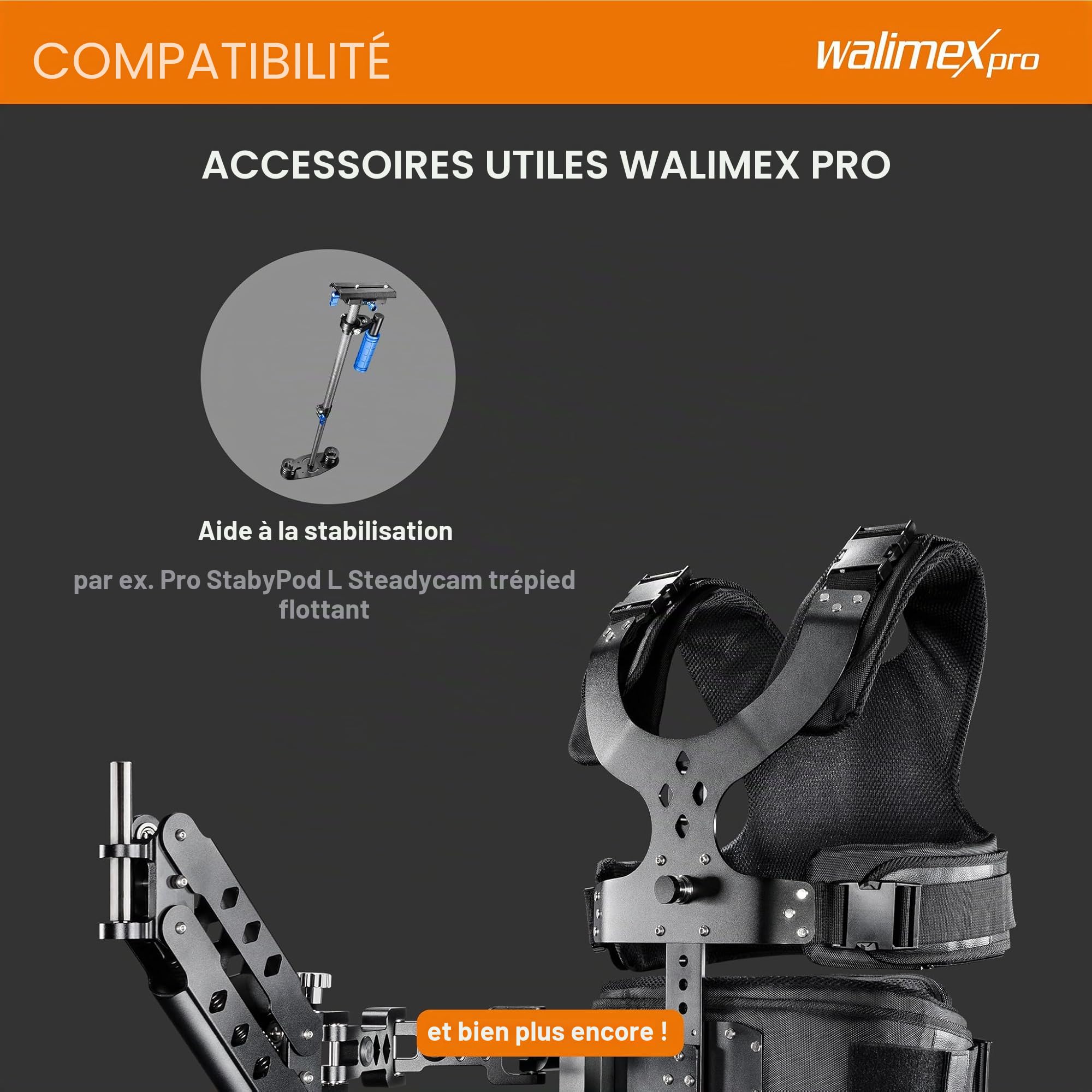 Gilet walimex pro et bras à ressort pour steadicam, pour filmer sans secousses et en toute tranquillité