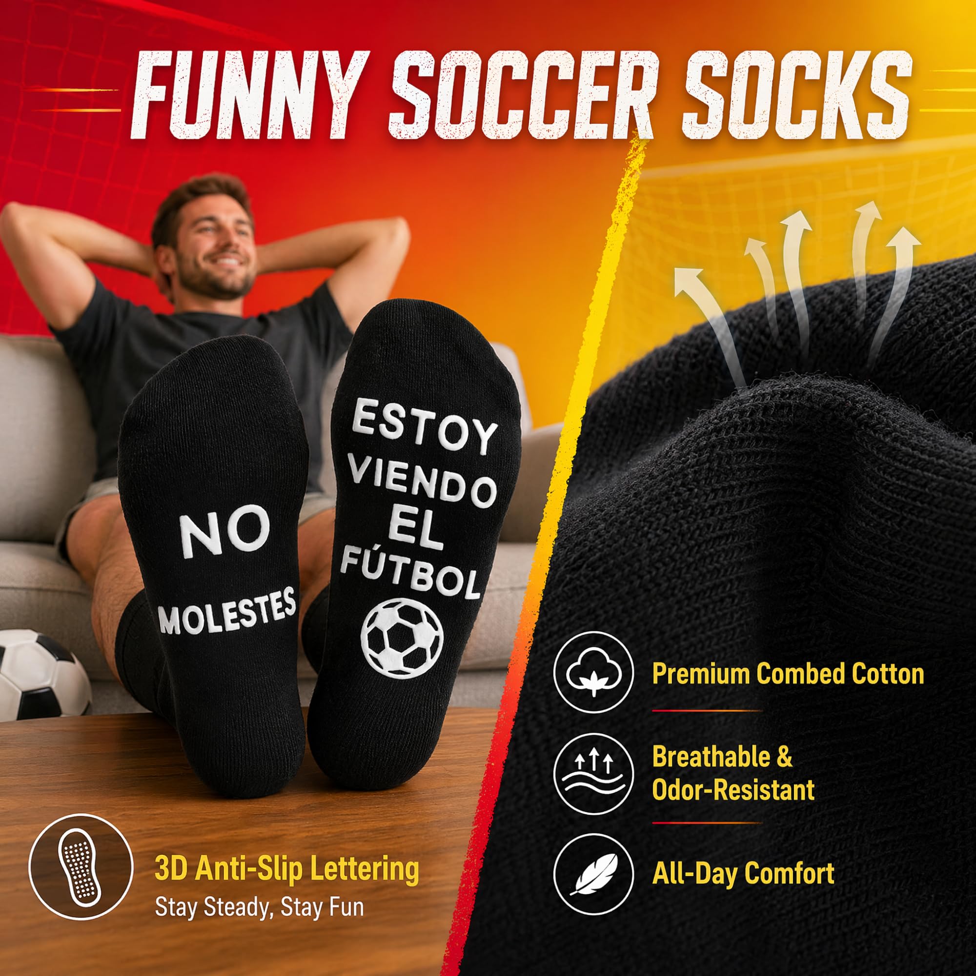 BISOUSOX Calcetines Hombre Divertidos Algodón Calcetines 39-46 Regalo Hombres Padre Fanáticos del Fútbol Calcetines Antideslizantes Regalo Cumpleaños