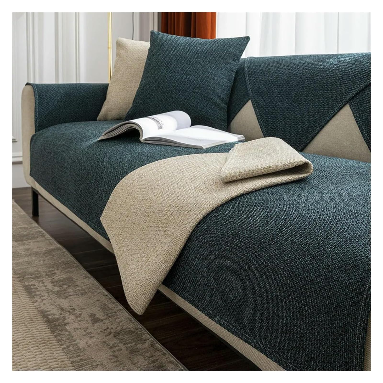 Housse de coussin de couleur unie en lin et coton noble pour fauteuil
