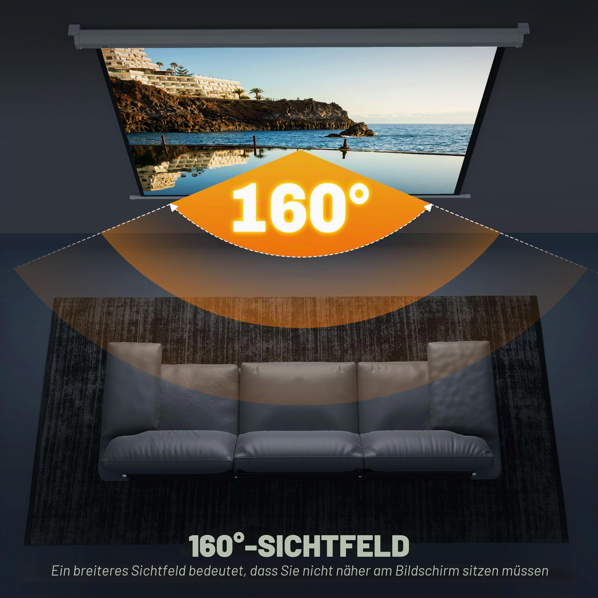 HOMCOM Beamer Leinwand 84 Zoll 171 x 128 cm HD 4K 4:3 Rollo-Leinwand | Projektionsleinwand, für Büro-Präsentationen, Heimkino