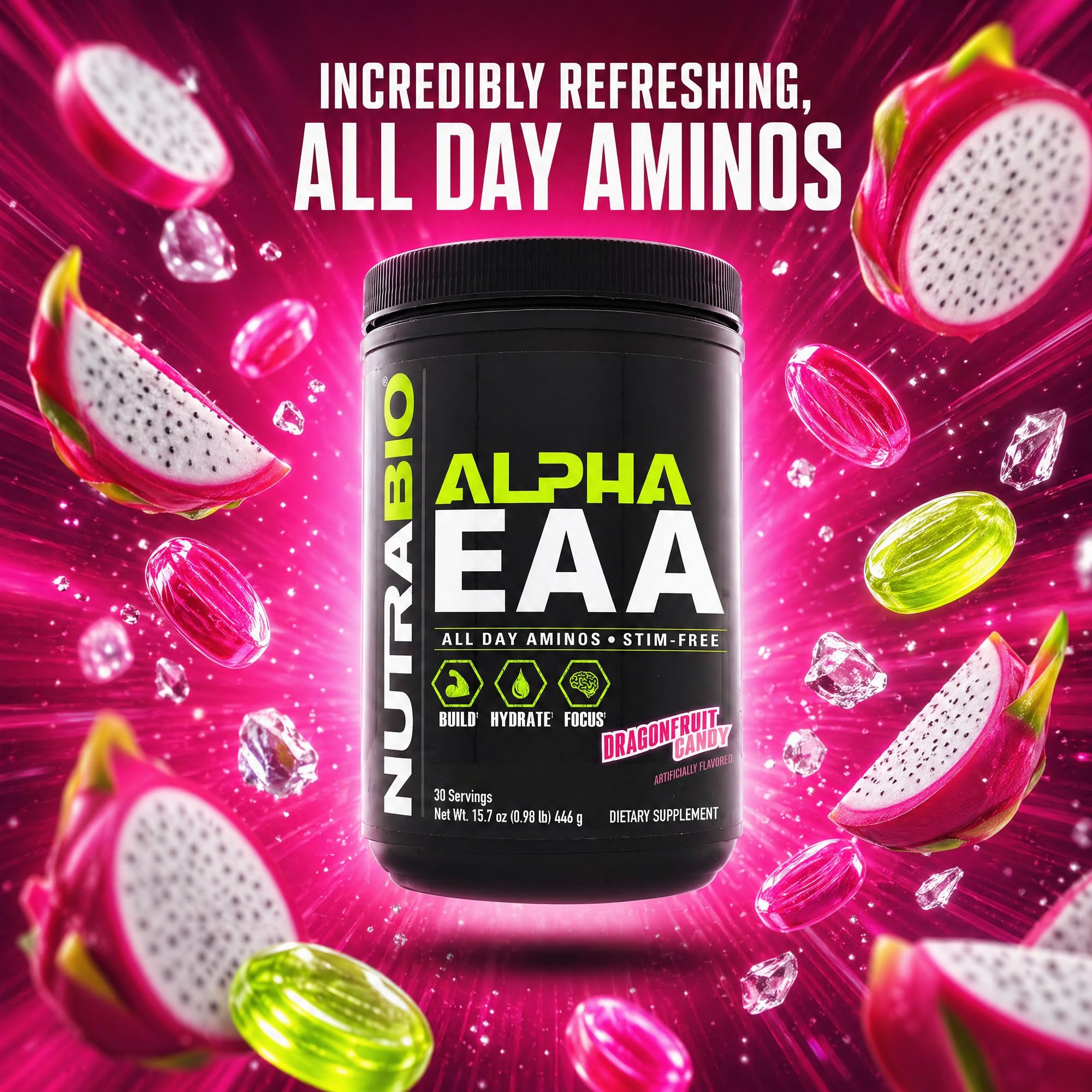 NutraBio Alpha EAA - 30 Porzioni (Caramella di Frutta del Drago)