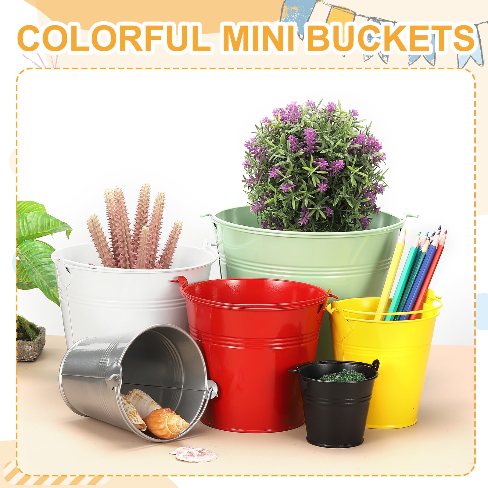 Piccoli secchi in metallo, mini secchi con manico zincato colorato secchio di latta contenitori cestino forniture per feste – adatto per (Halloween – artigianato in classe) 15,2 cm e 10 pezzi