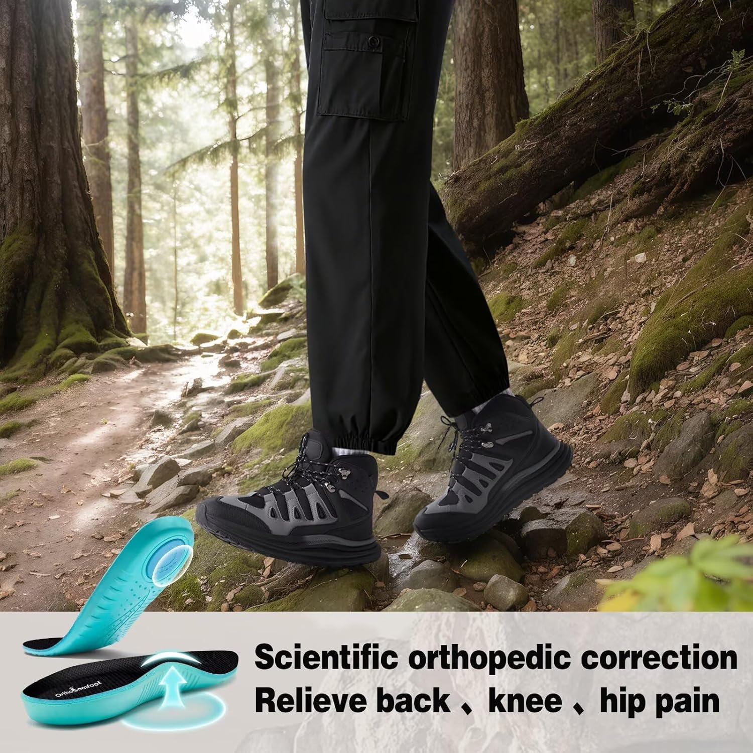 Men's Orthopedic Wide Mid Trekking Hiking Boots: Comfortable Plantar Fasciitis Ankle Support Work Walking Shoes, Orthotic Casual Sport Gym Cross Training Trail Sneakers for Foot Heel Pain Relief - Image 5