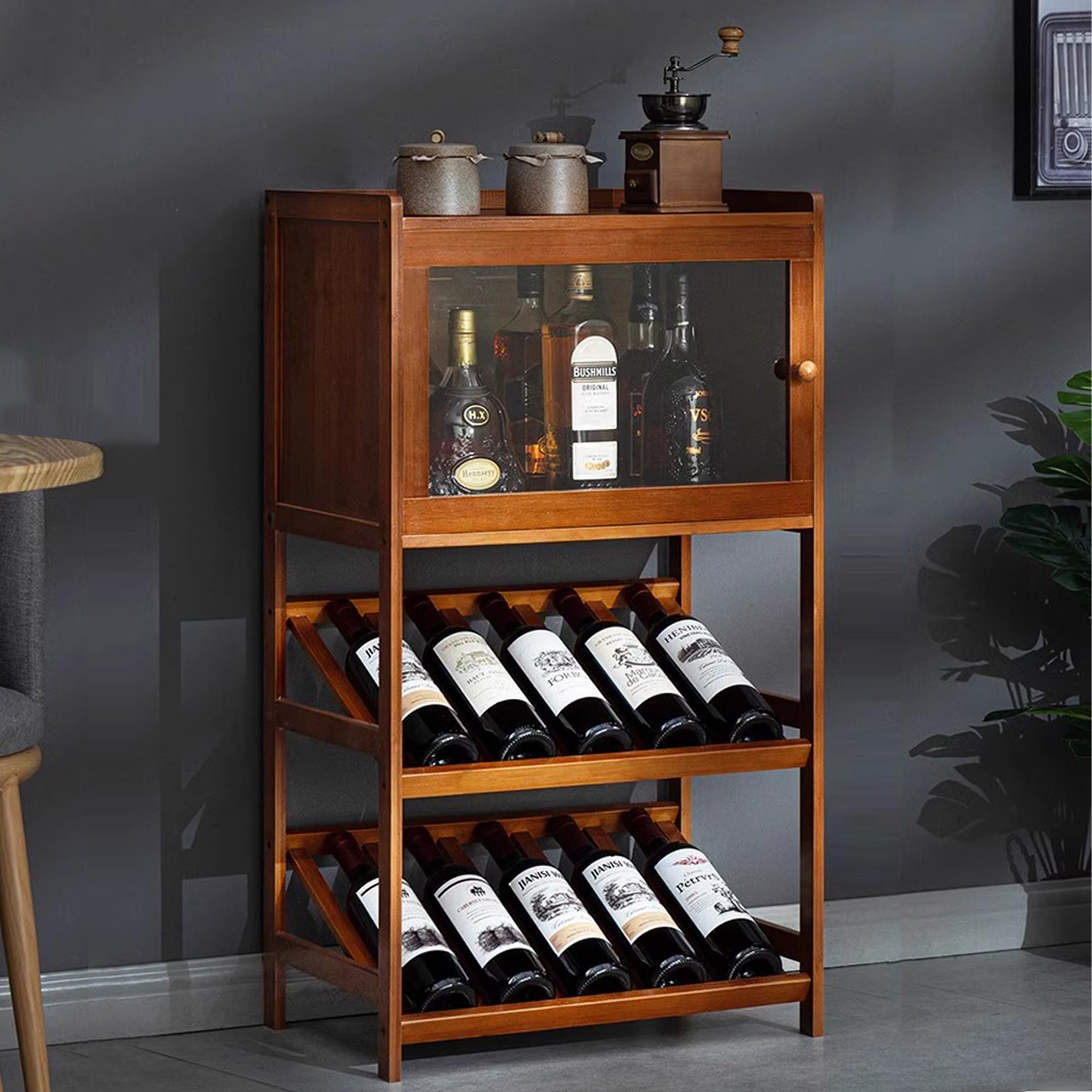 Casier à vin en bambou anti-chute à 3 niveaux transparents pour ranger vos bouteilles