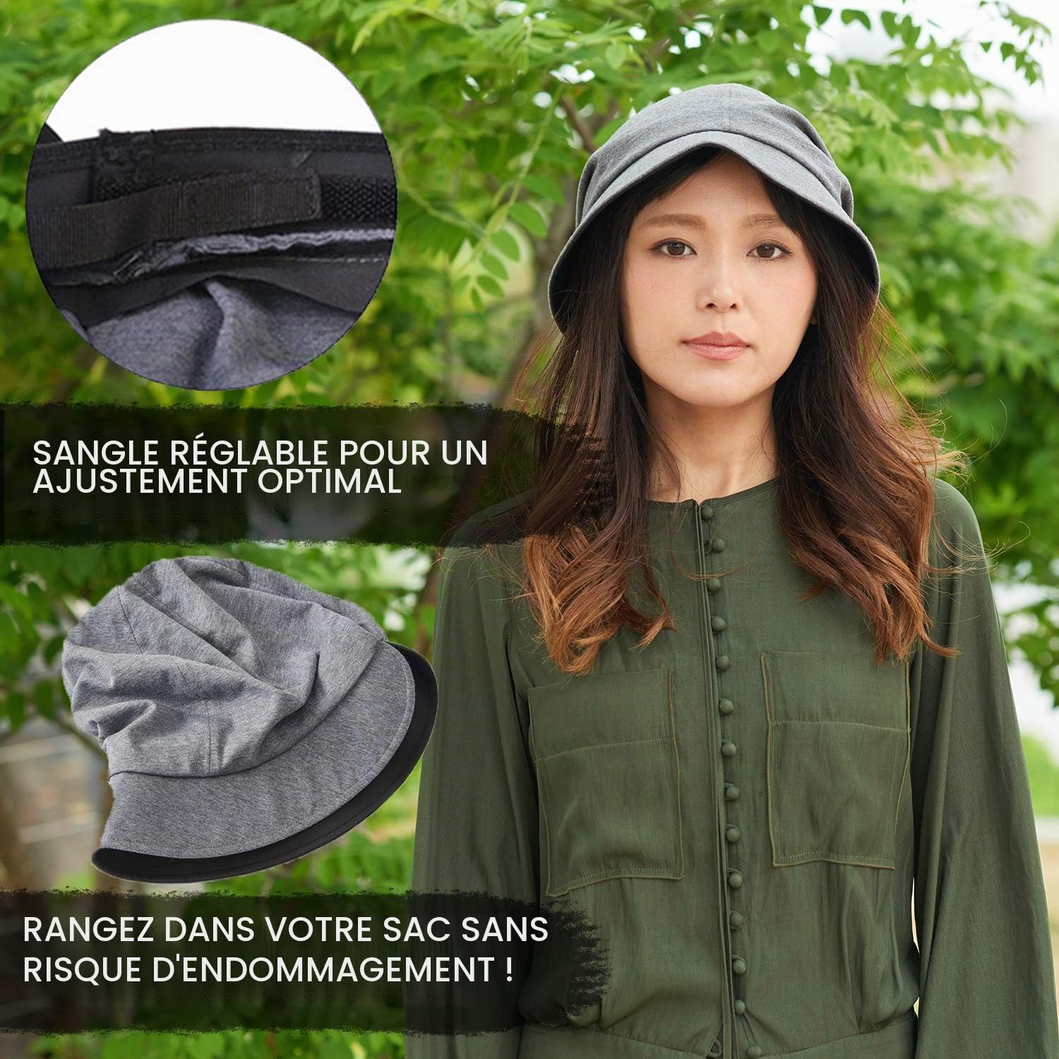 Chapeau Soleil Femme en Coton Bio Doux 100%, Capeline d'Été Au Design Japonais, Casquette Anti UV Protection