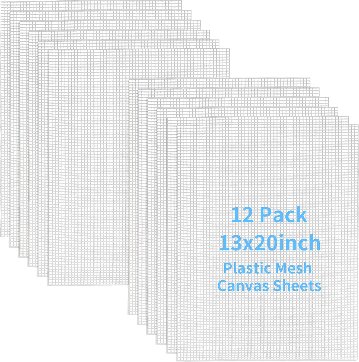 12 Pack 5 Count Plastic Mesh Canvas Sheets, 20 x 13 Inch Plastic Eye Mesh Sheets for Embroidery Crafting, Acrylic Yarn Crafting, Knit and Crochet Projects