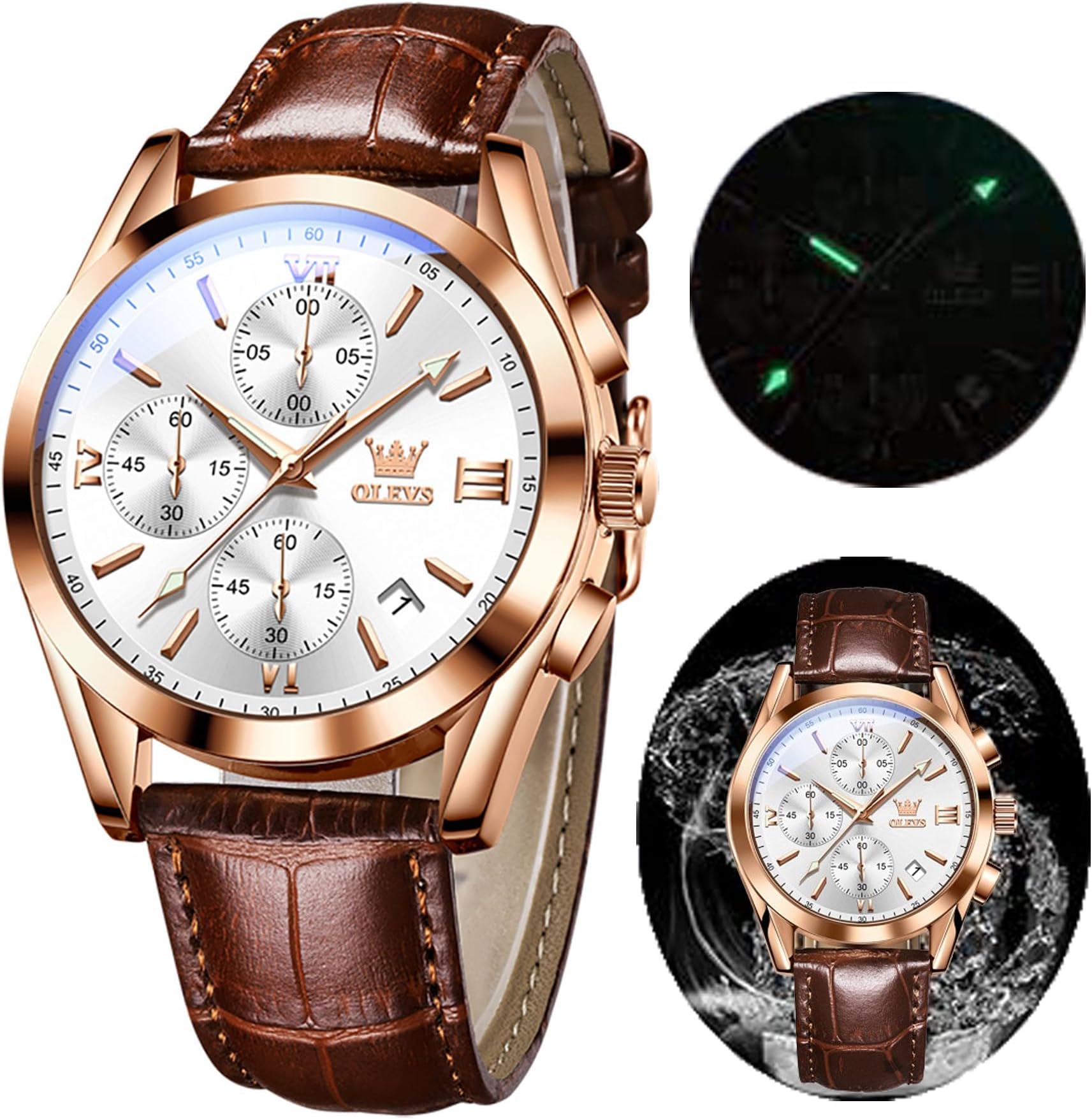 OLEVS Men's Casual Fashion Waterproof Gold Stainless Steel Band Quartz Gold Watches Gifts for Men