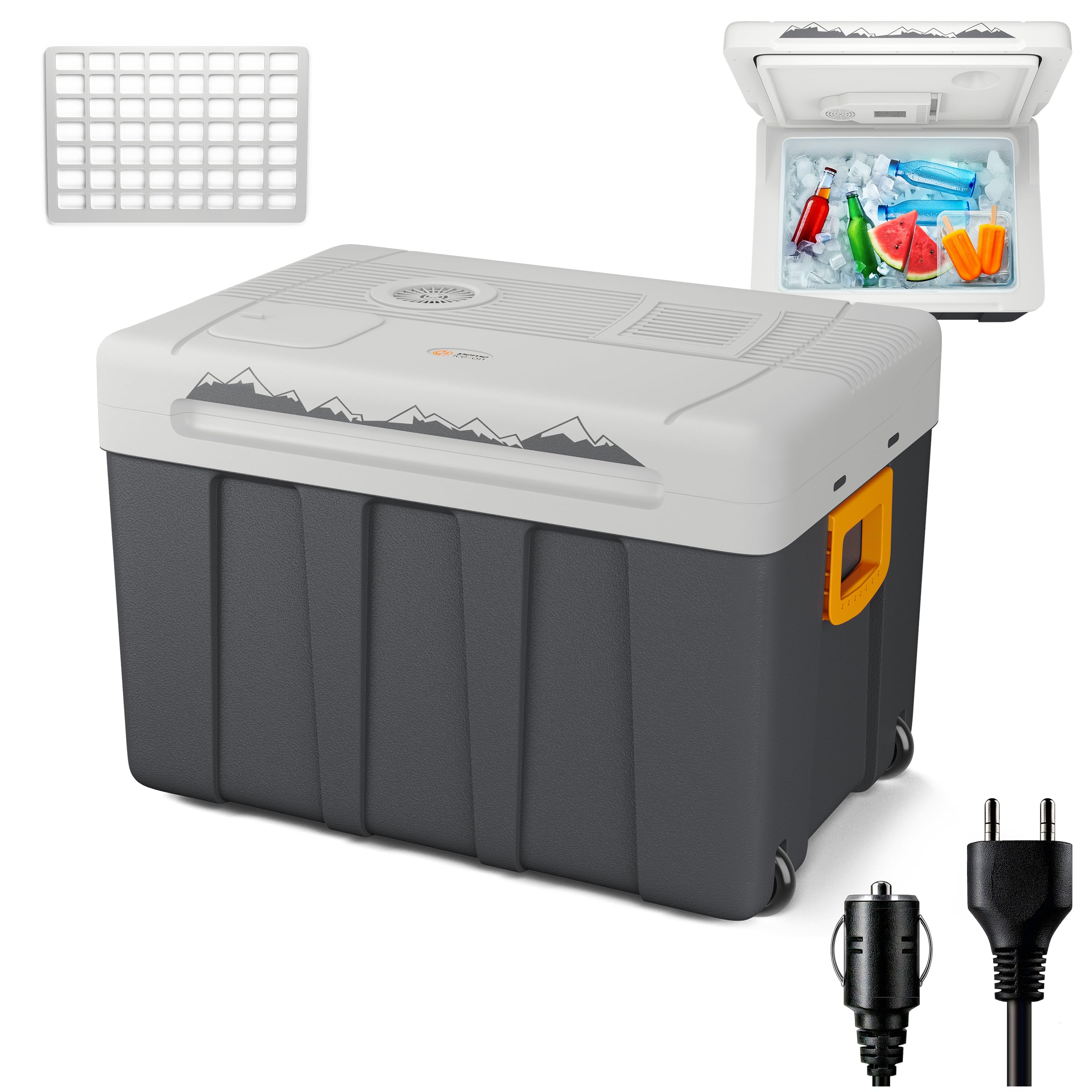 peme Essential Elektryczna Lodówka Turystyczna 46,6L - Chłodzenie i Podgrzewanie, Podwójne Zasilanie 12V & 230V, Tryb Eco, Kółka i Rączka, Cicha Praca, do Samochodu, Kempingu, Podróży