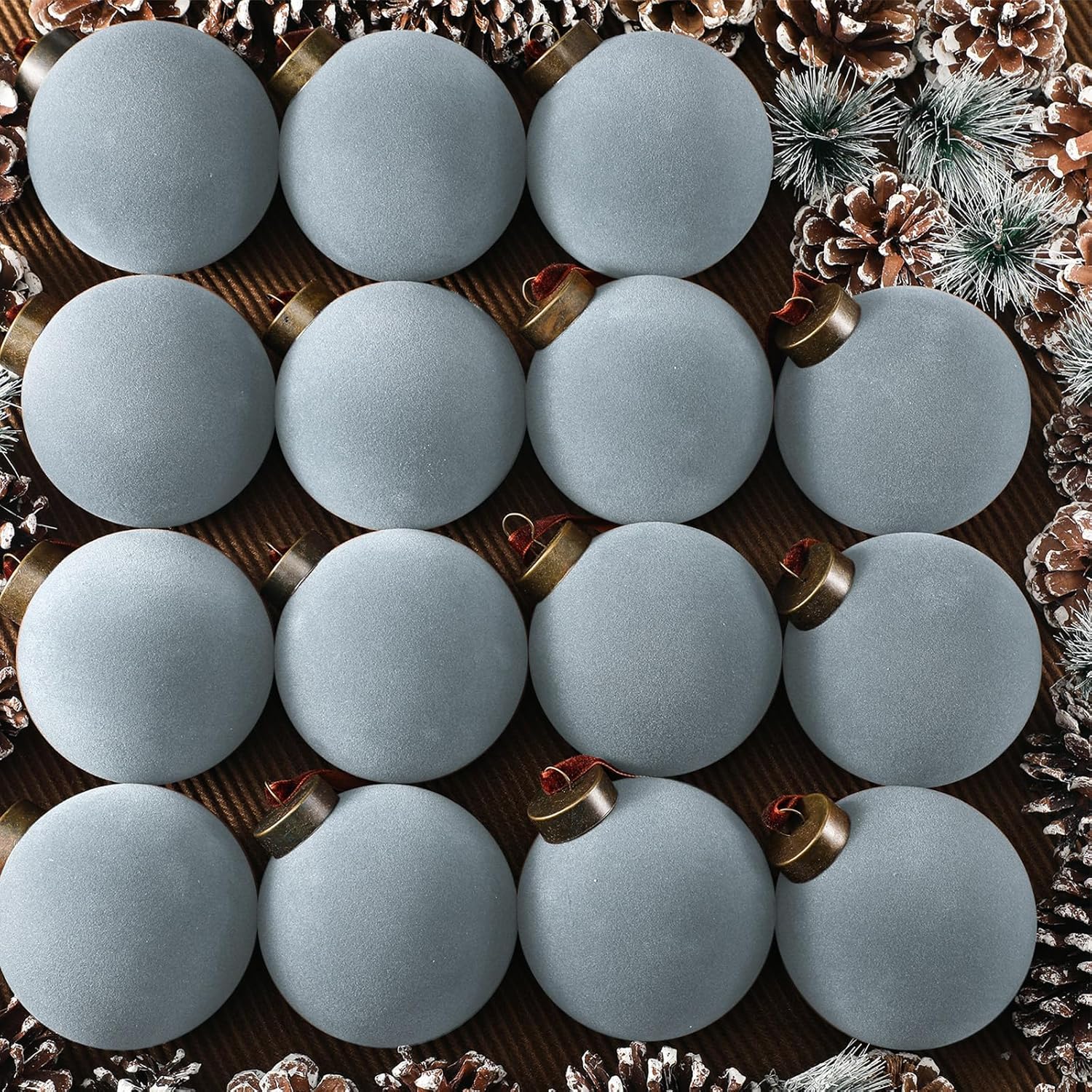 Liliful 15 Pcs Velvet Christmas Balls Bulk Flocked Christmas Tree Ball Ornaments Plastic Xmas Decorative Hanging Ornaments(Dusty Blue,3.15 Inch) Dusty Blue 3.15 Inch