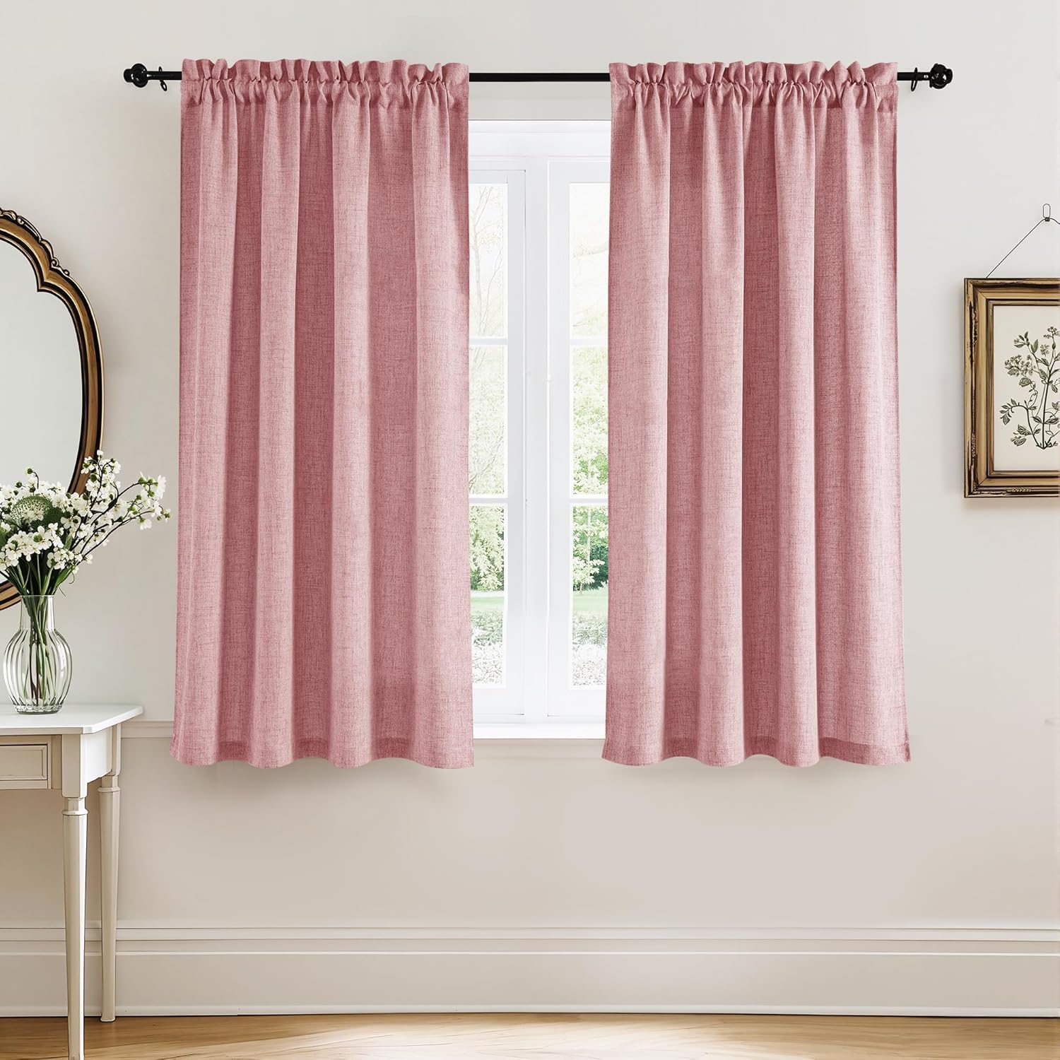 RYB HOME Semi Sheer Curtains 102 inches Long, Light Filtering Half Privacy Durable Window Curtains & Drapes for Bedroom Living Room, Linen, W 52 x L 102 inches, 2 Panels Set