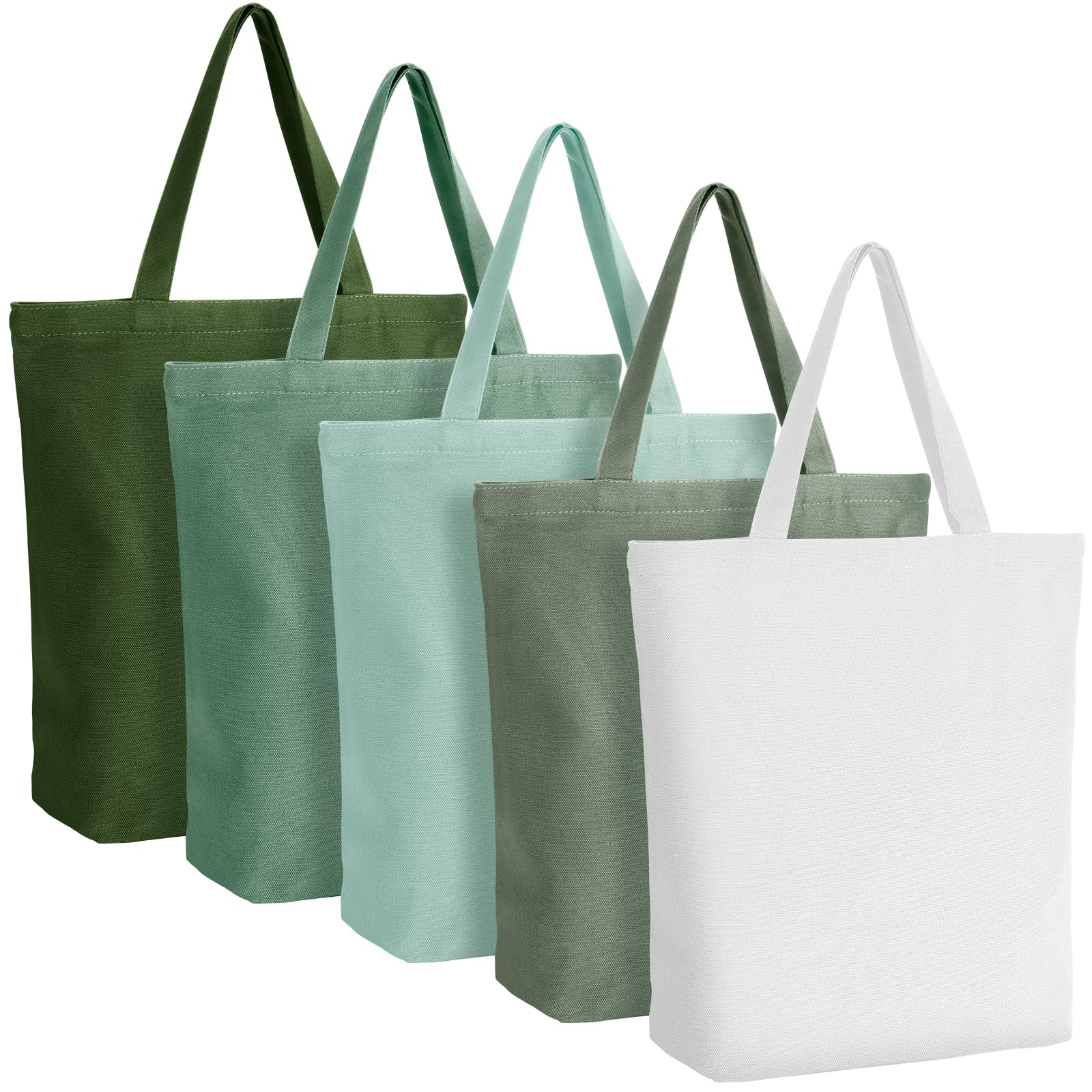 Reginary Reusable Canvas Grocery Shopping Tote Bag Bulk with Zipper Employee Staff Coworker Nurse Appreciation Gift for Women(Green,White,5 Pcs)