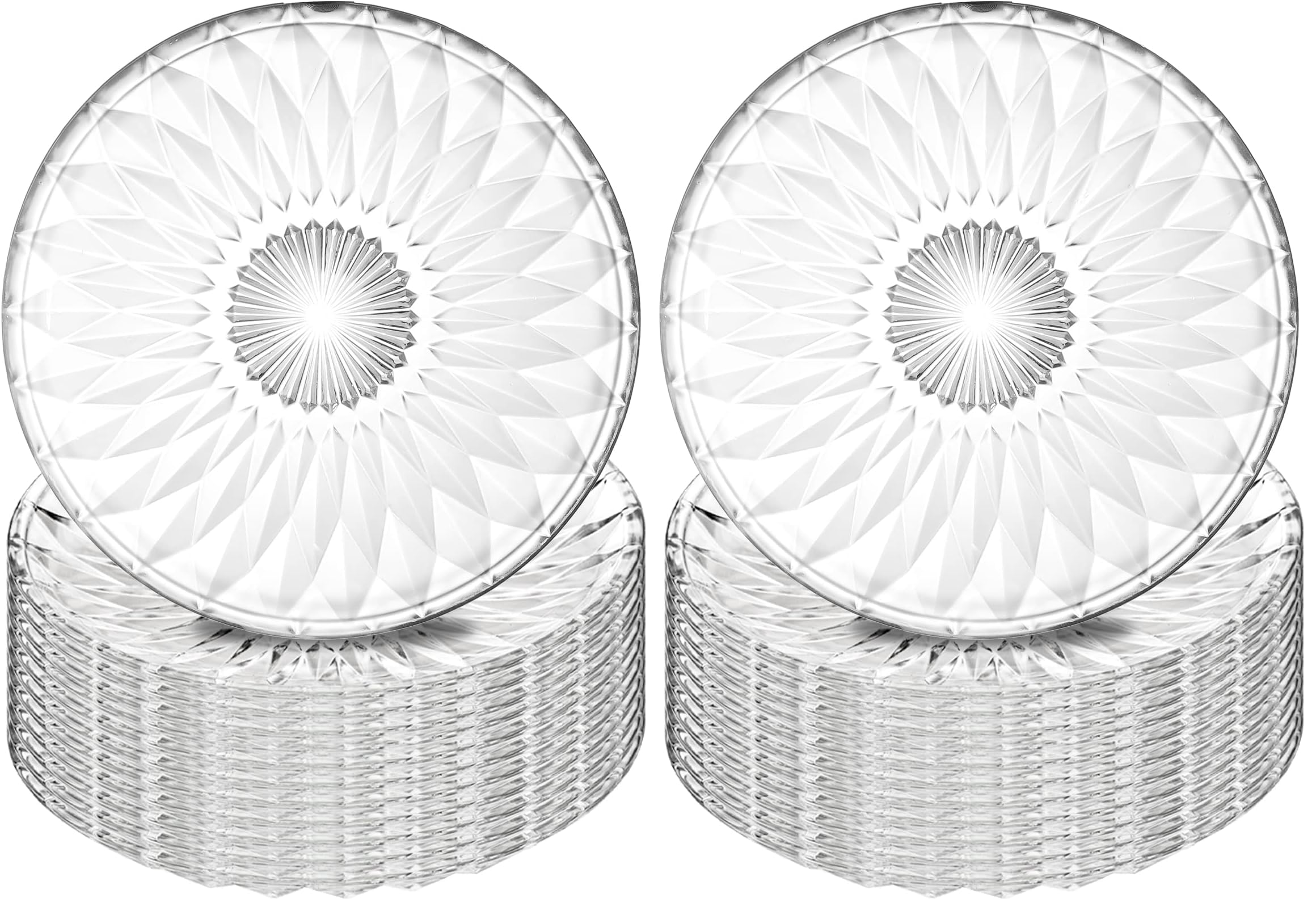 Hiceeden Set of 12 Crystal Glass Salad Plate, 8 Inch Round Clear Dessert Plates Restaurant Serving Party Plates for Fruits, Snacks (Pack of 2)