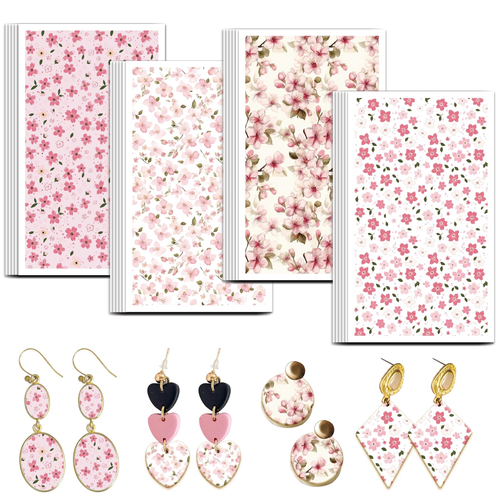 3 stuks transferpapier voor polymeerklei, bloemenbloesem, polymeerklei, transferbladeren voor kleioorbellen, romantische bloemen, polymeerklei, transferbladeren voor sieraden, oorbellen, sieraden