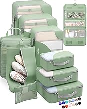 ALL INCLUDED 10 Set Durable Packing Cubes for Suitcases,OlarHike Essentials for Travel,UPGRADED Anti-Tear Stitching, NEW Improved Luggage Packing Organizers for Travel Accessories, Matcha Green