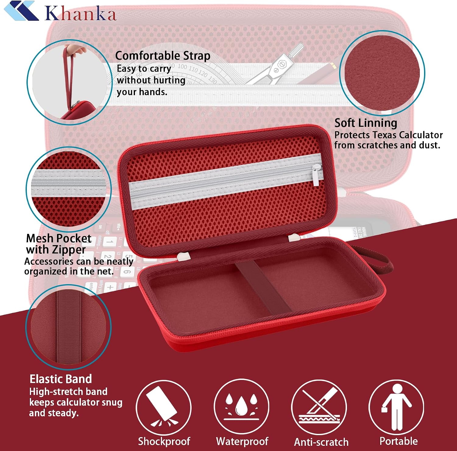 Khanka Stroage Case for Texas Instruments TI-84 Evo/TI - 84 Python/TI-83 Plus/TI-84 Plus/TI-84 Plus CE Color Graphing Calculator, Case Only (Radical Red)