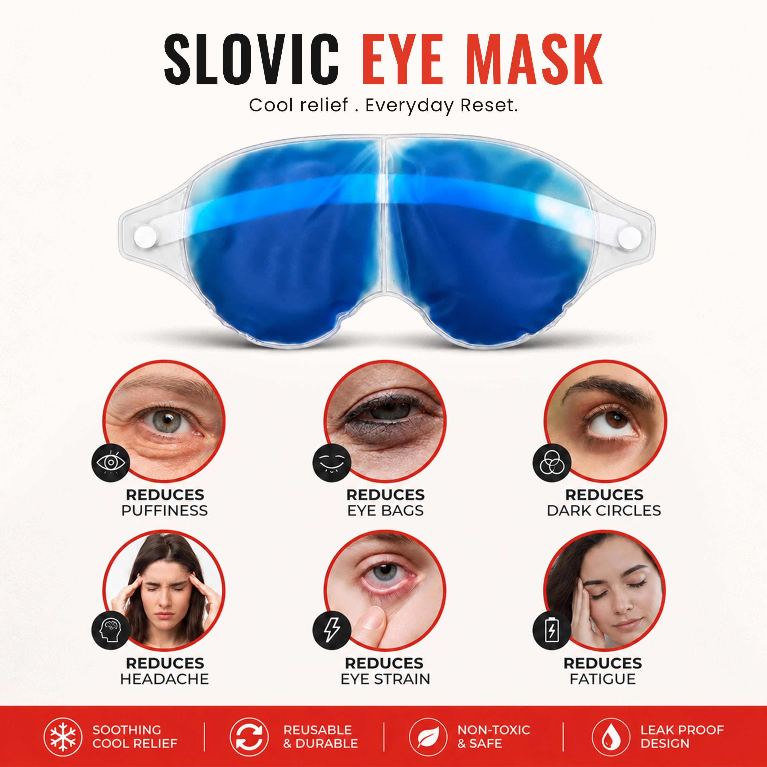 Slovic Eye Mask for Dark Circles Removal [Pack of 2] | Reusable Gel Eye Masks to Reduce Puffy Eyes & Provide Relaxation | Sleeping Eye Mask with Elastic Straps — Amazon image 7