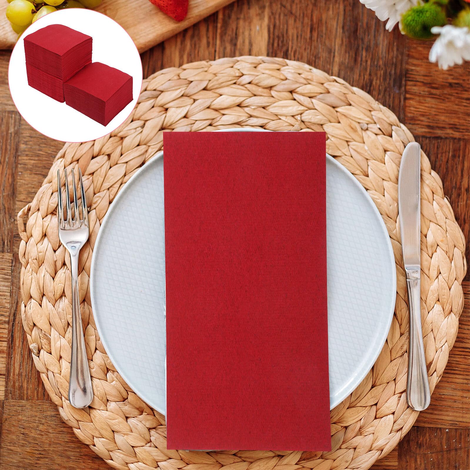 150 Servilletas de Papel Rojas para Fiesta de Vino y Cena, Ligeras y Cómodas, Tamaño 20x20 Cm para Eventos Obsequios