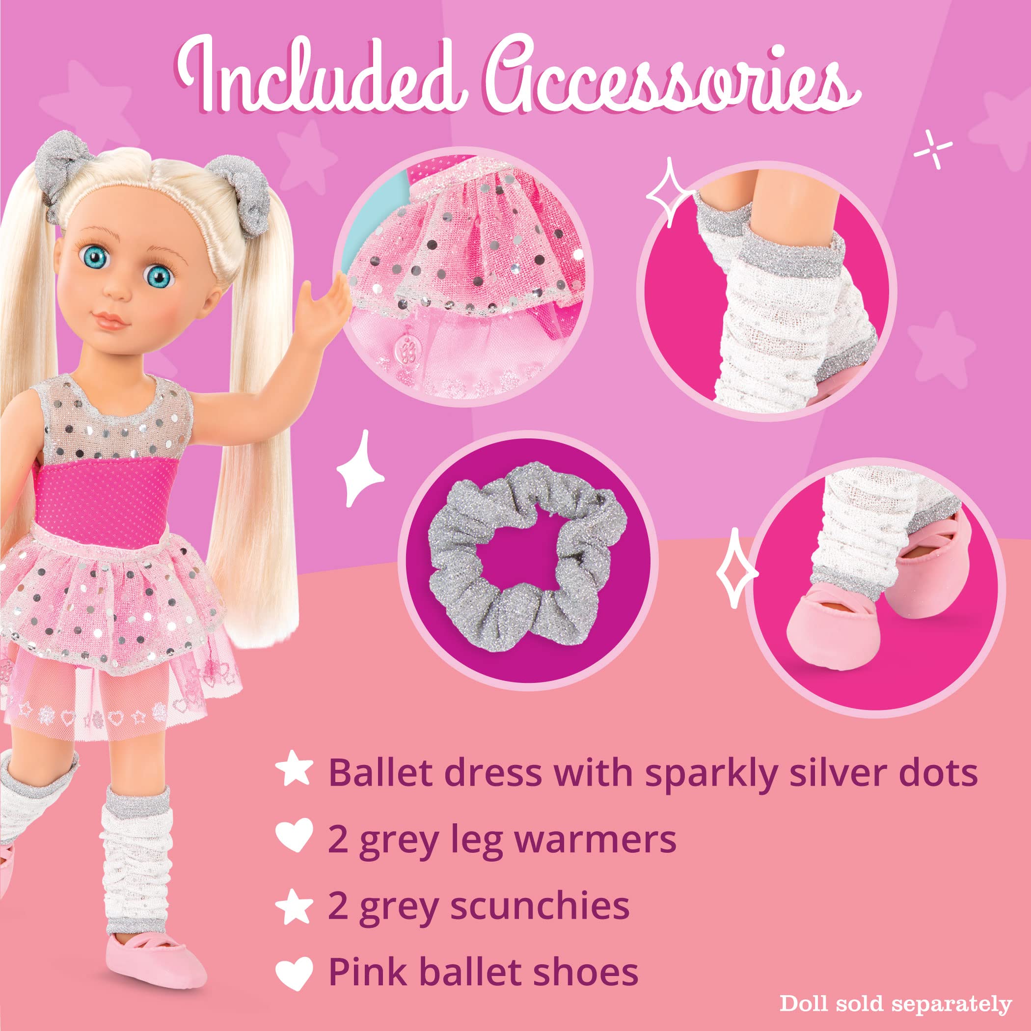 Glitter Girls Dolls by Battat – Twirls of Joy strój baleriny, serca i gwiazdy, sukienka baletowa, gumki do włosów, buty, ubrania dla lalek 35 cm i akcesoria dla dzieci w wieku od 3 lat, zabawki dla