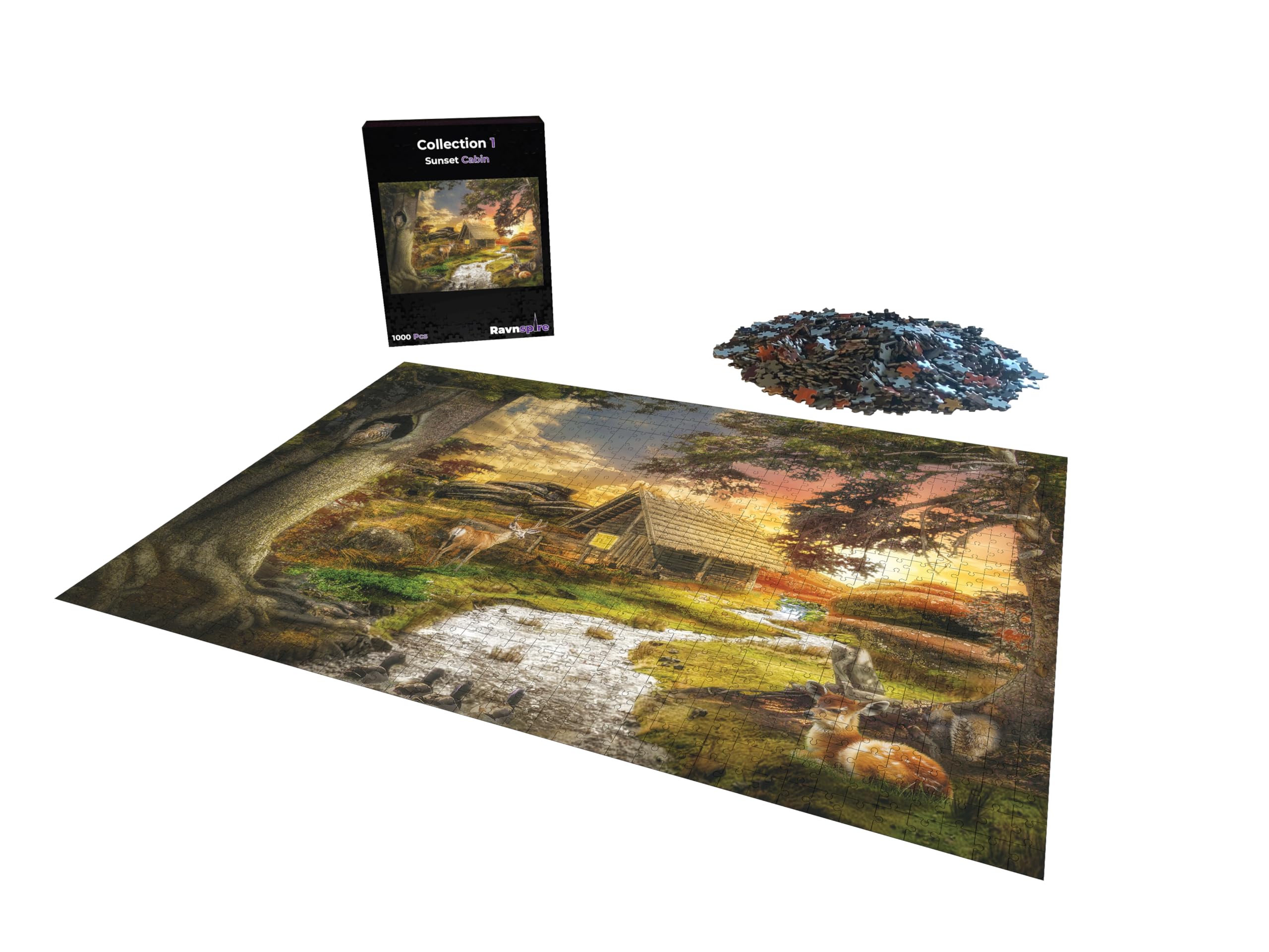 Normic Puzzle 1000 Pezzi Senza Immagine Di Riferimento, Paesaggio Tramonto E Cani, Difficoltà Estrema, Per Adulti, Con Sacchetto In Stoffa E QR Code Per Suggerimenti - 2