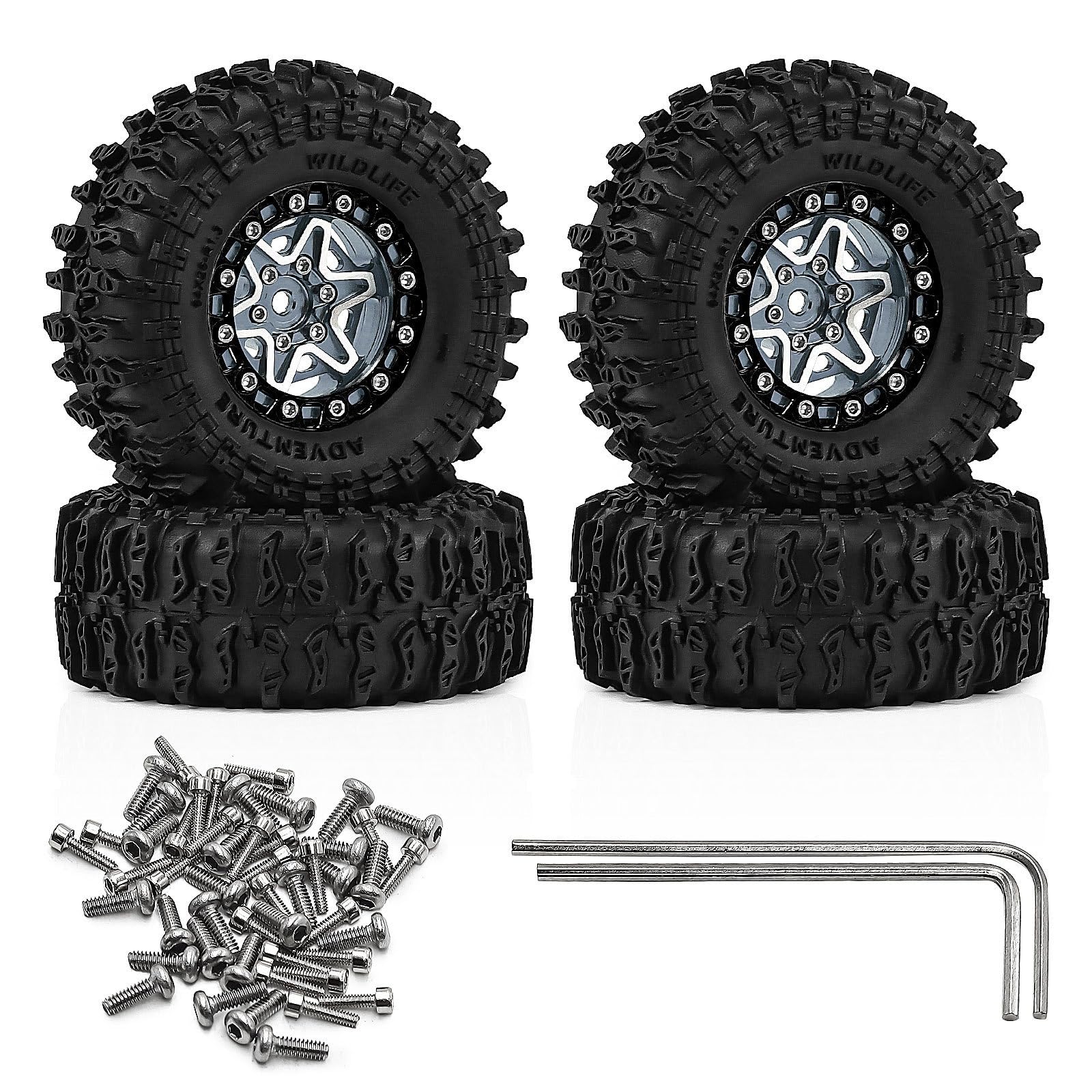 4 szt. 1,3'' piasta koła ze stopu aluminium z oponami gąsienicowymi 64 x 26 mm przegub sześciokątny 7 mm do 1/18 TRX4M 1/24 SCX24 FMS Ascent-18 RC Car