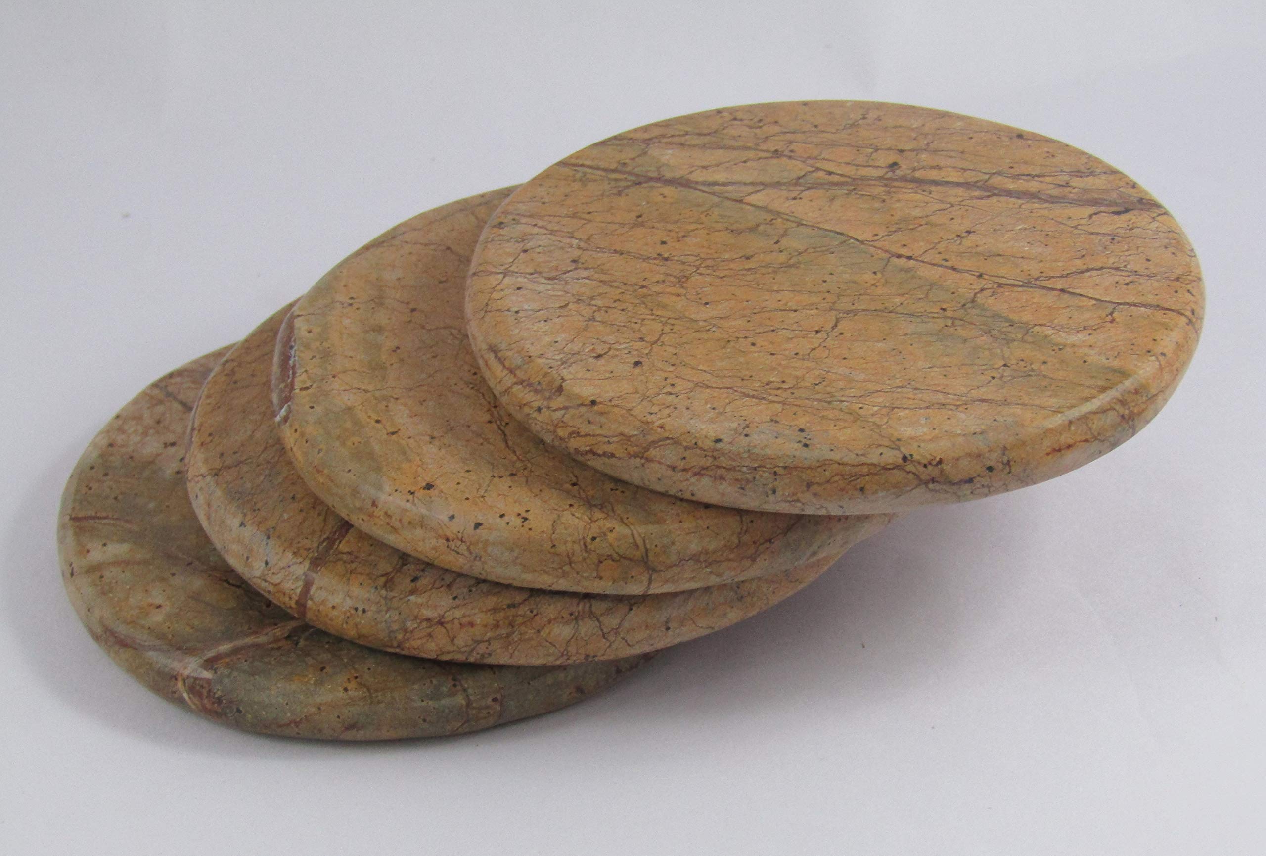 Marble Round Coasters (Set of 4) Mini Decor Accessories for Dining Table/Hot Pots/Cups/Glass | Closing Lid for Vessel | Durable & Long Lasting Gift (Brown)