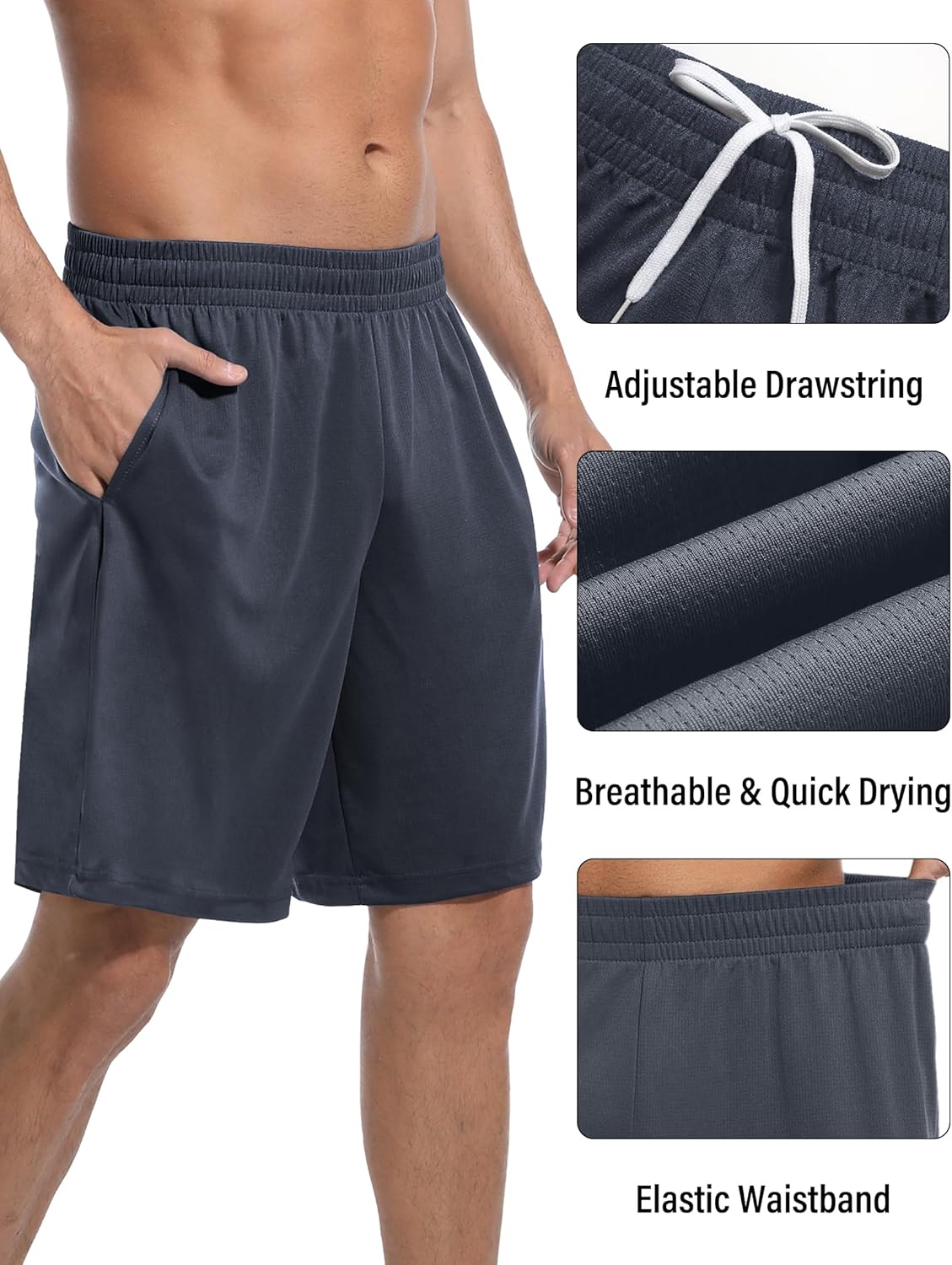 OYGSieg 6 Pack Mens Mesh Athletic Basketball Shorts Gym Shorts with Pockets, Quick Dry Workout Running Shorts Casual for Men - Image 4