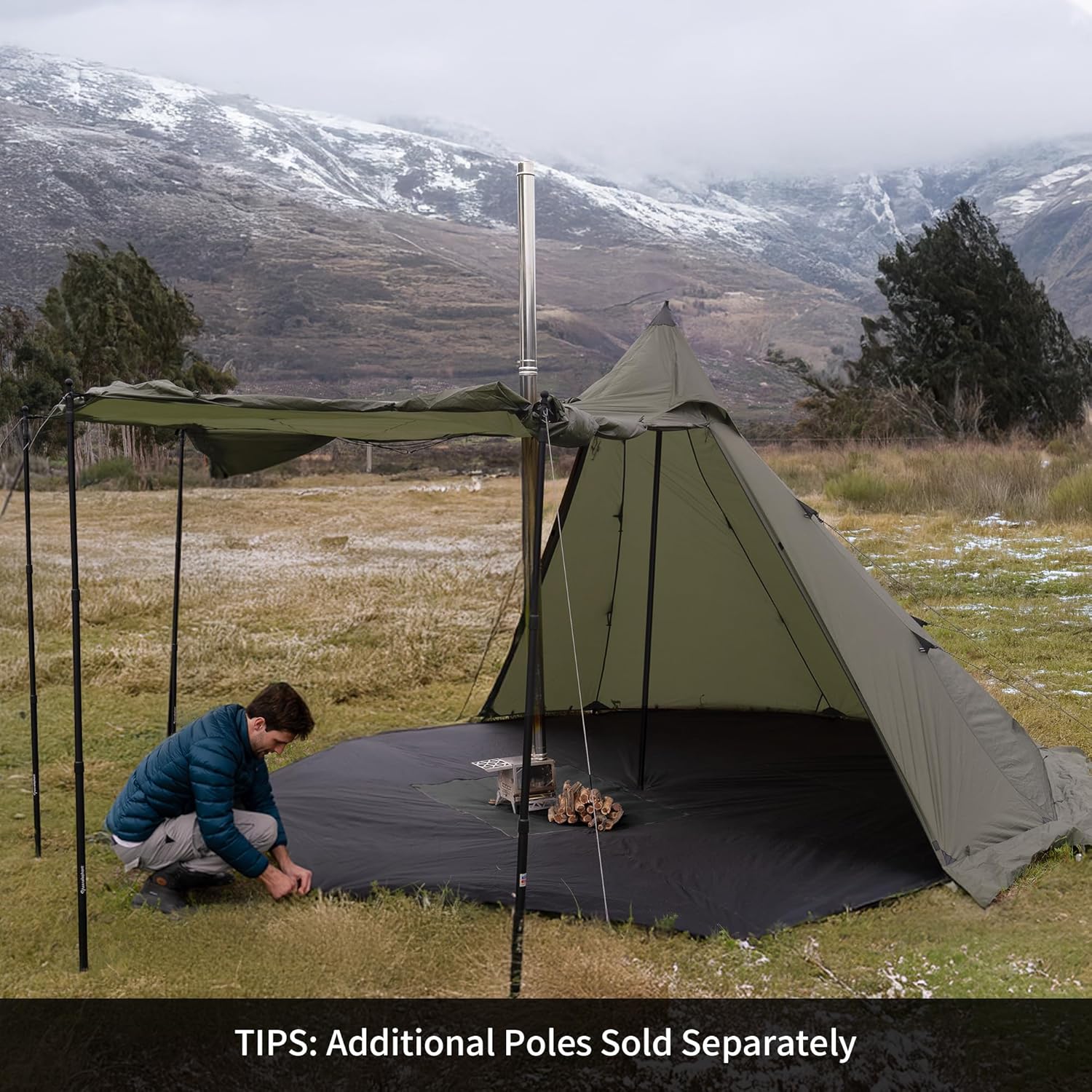 Naturehike Ranch Fire Teepee Tent, Cold Weather Winter Hot Tent with Stove Jack, 4-6 Person Waterproof Windproof 4 Season Tents for Camping