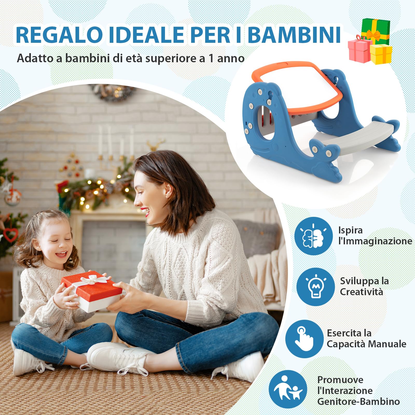 COSTWAY Set Tavolo Attività Convertibile Multifunzionale per Bambini, Blu