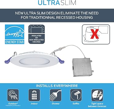 Nadair SL3-450-6WH3KBN2 3 6 Pack Ic Rated Dimmable Ultra Slim Recessed Light with Junction Box 6W, 450 Lumens, 3000K, Extra Finish Decorative Trim Included, 3, White and Brushed Nickel, 6 Piece