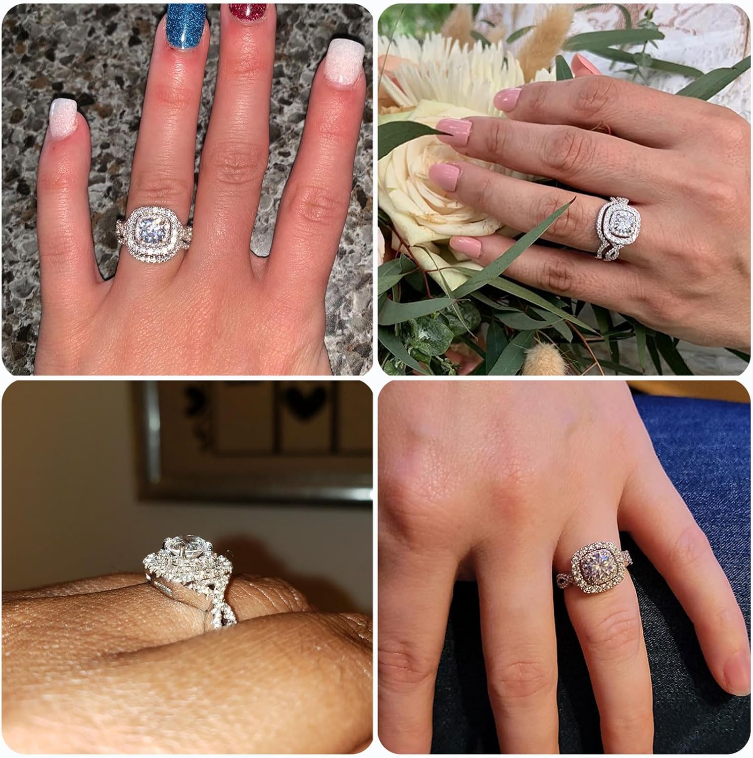 Newshe Jewellery Moissanite Wedding Rings for Women 925 Sterling Silver Wedding Band Bridal Set Round Engagement Size - Image 2