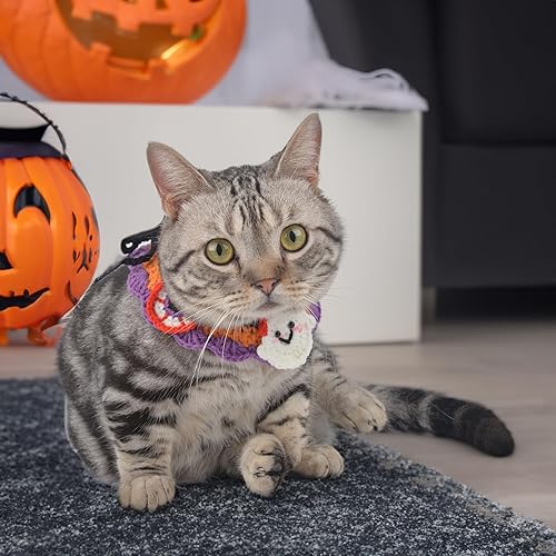 Miniatura 8 de Lindo collar de gato hecho a mano de ganchillo babero para gato y perro, adorable colección de disfraces de mascotas ajustable para gatito,