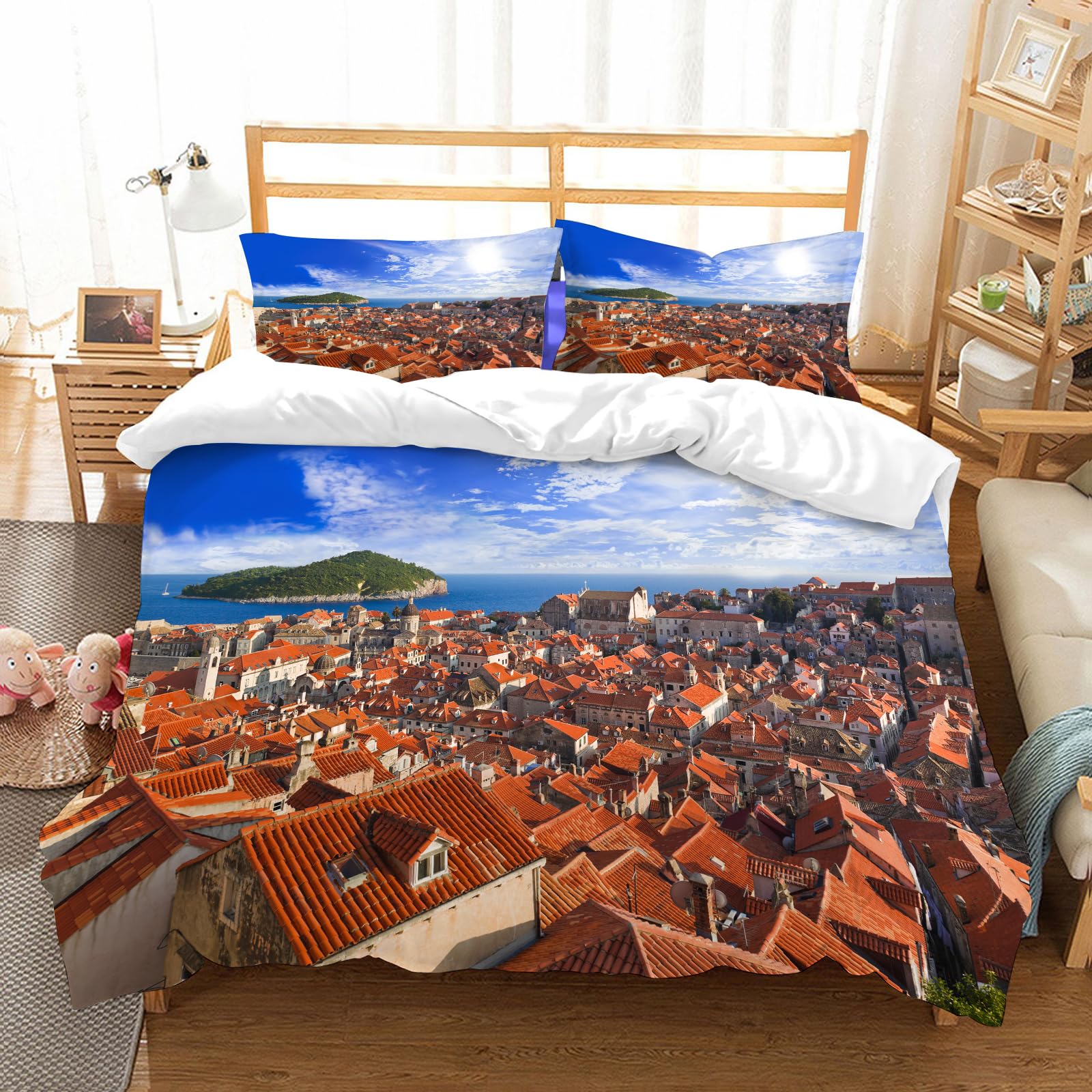 Ensemble de literie anti-plis paysage urbain Dubrovnik pour lit 228x264cm