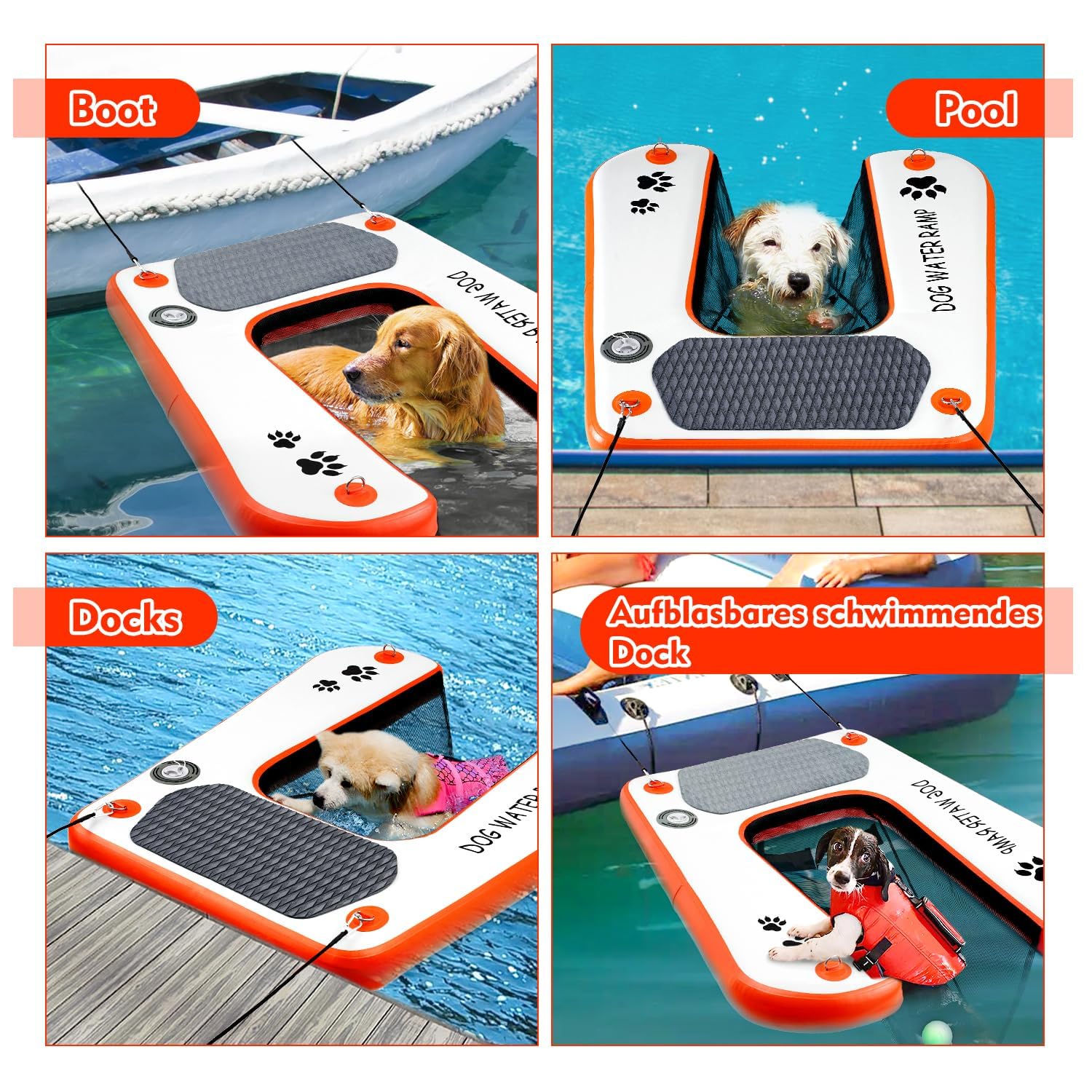 Hundewasserrampe Extra Breite Wasserrampe Pool Leiter, Float Welpen Planke für Pool, Dock & Boot, Haustier Rampe mit Rutschfesten Upgraded Steps, Wasserrampe Leiter für 68kg Hunde Klettern