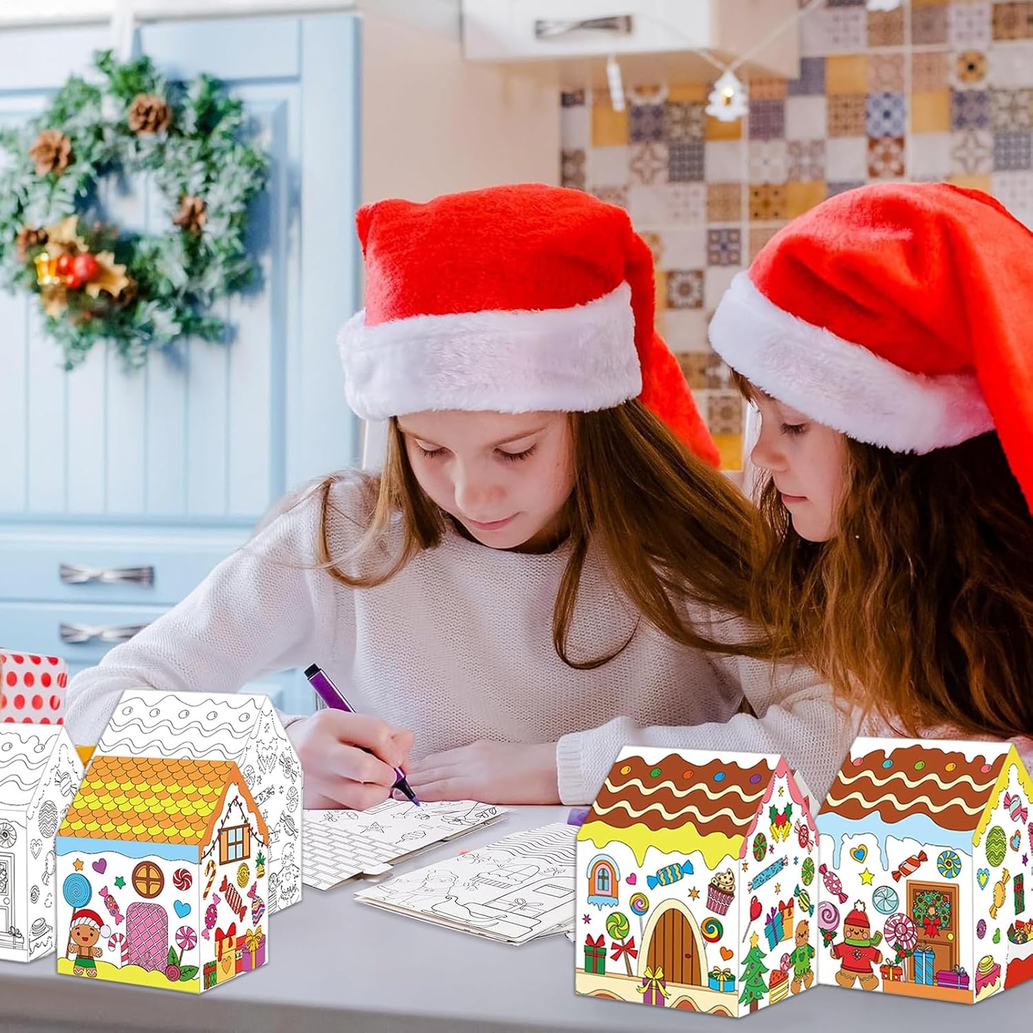 DIY Holiday Coloring Houses - 12-Piece Creative Decoration Set, Interactive Craft for Fun and Learning, Great Seasonal Activity, Engaging Artistic Kit, Christmas Coloring House for Teens Adults