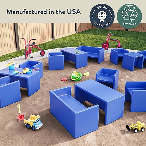 Miniatura 5 de Children's Factory Adapta-Bench, CF910-029 Azul, asientos flexibles para niños, aulas, muebles preescolares y de guardería, sillas para niños